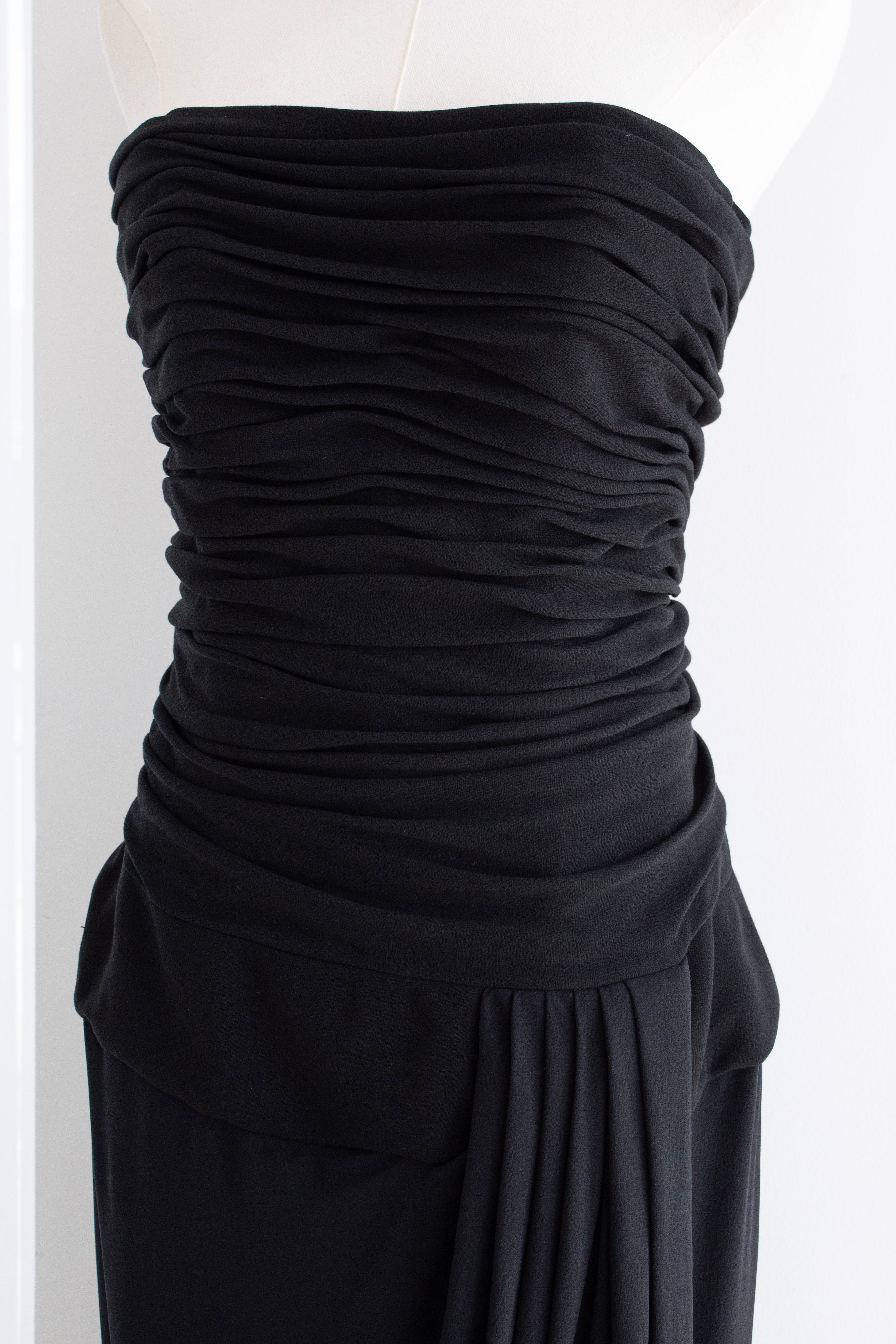 Chanel S/S 1990 Vintage Black Pleated Grecian Collar Gown