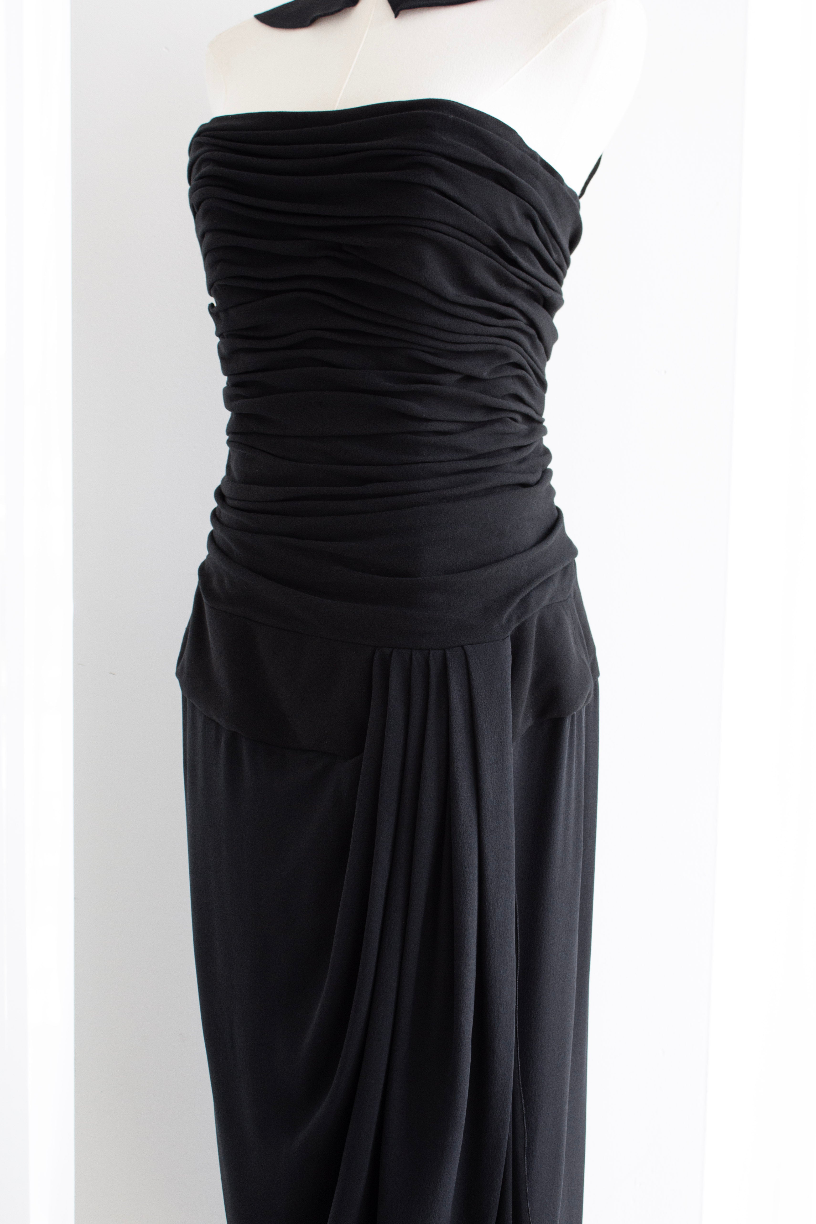 Chanel S/S 1990 Vintage Black Pleated Grecian Collar Gown