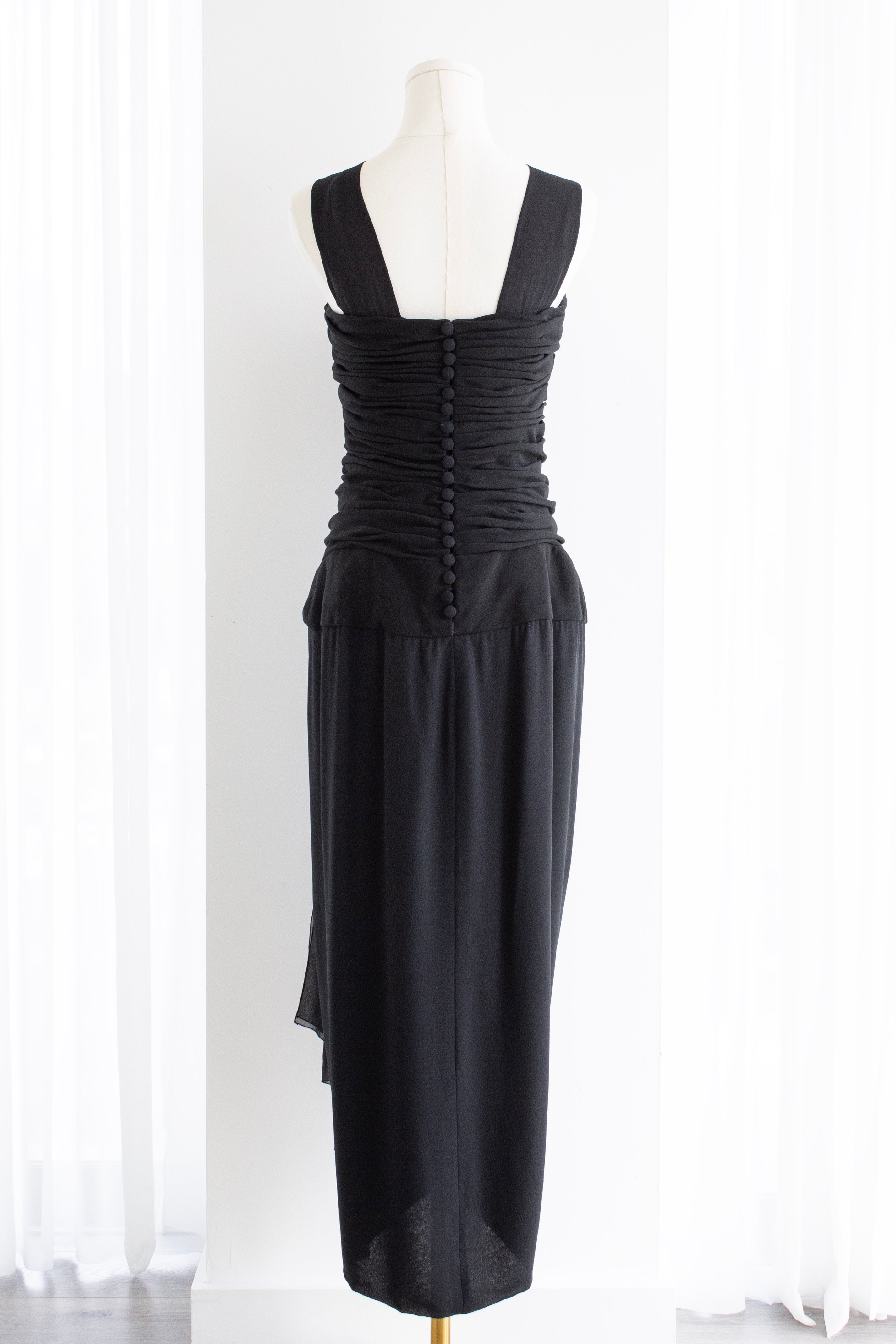 Chanel S/S 1990 Vintage Black Pleated Grecian Collar Gown