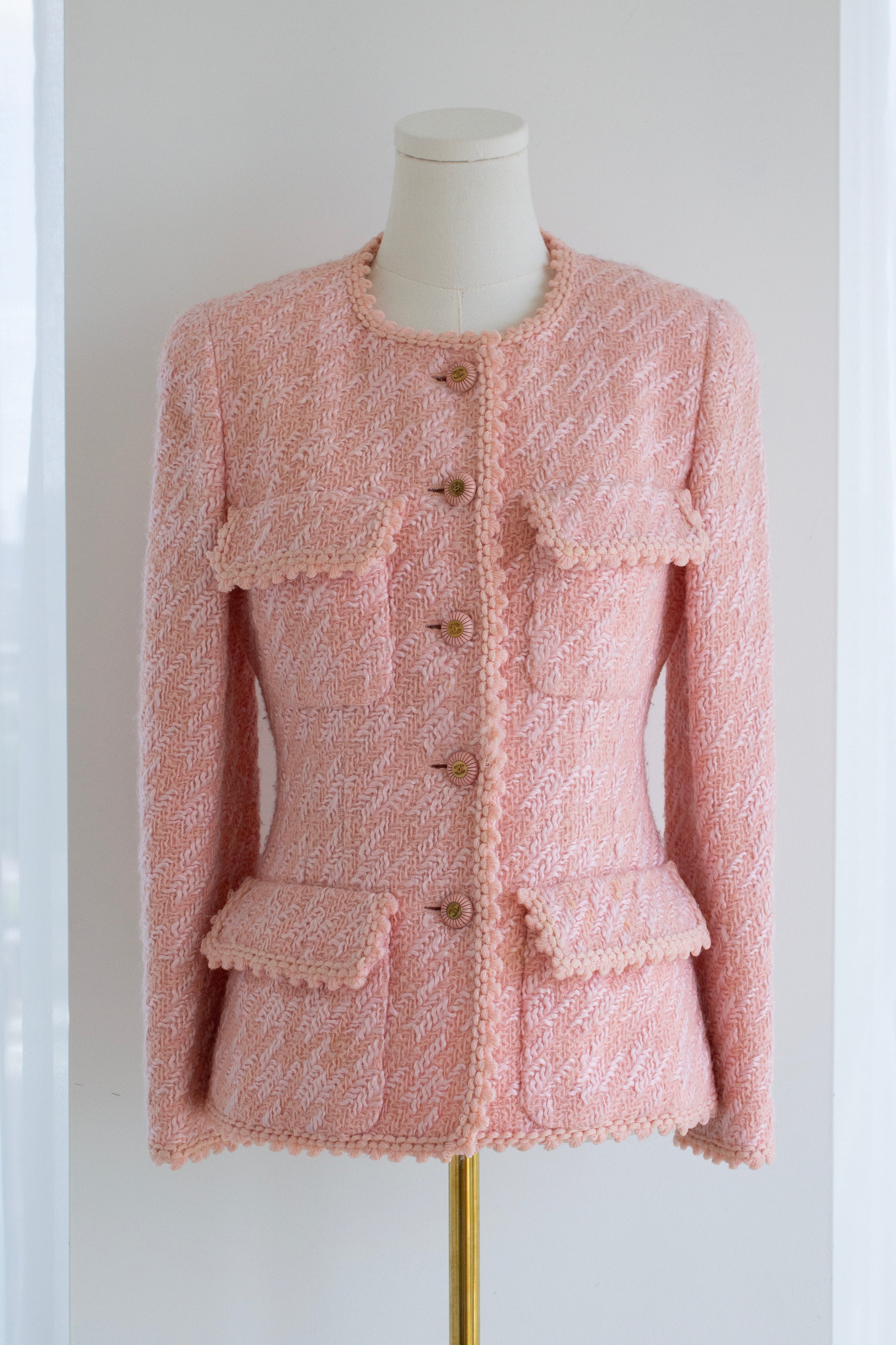 Chanel S/S 1993 Runway Pink Fantasy Tweed Scalloped 93P Jacket