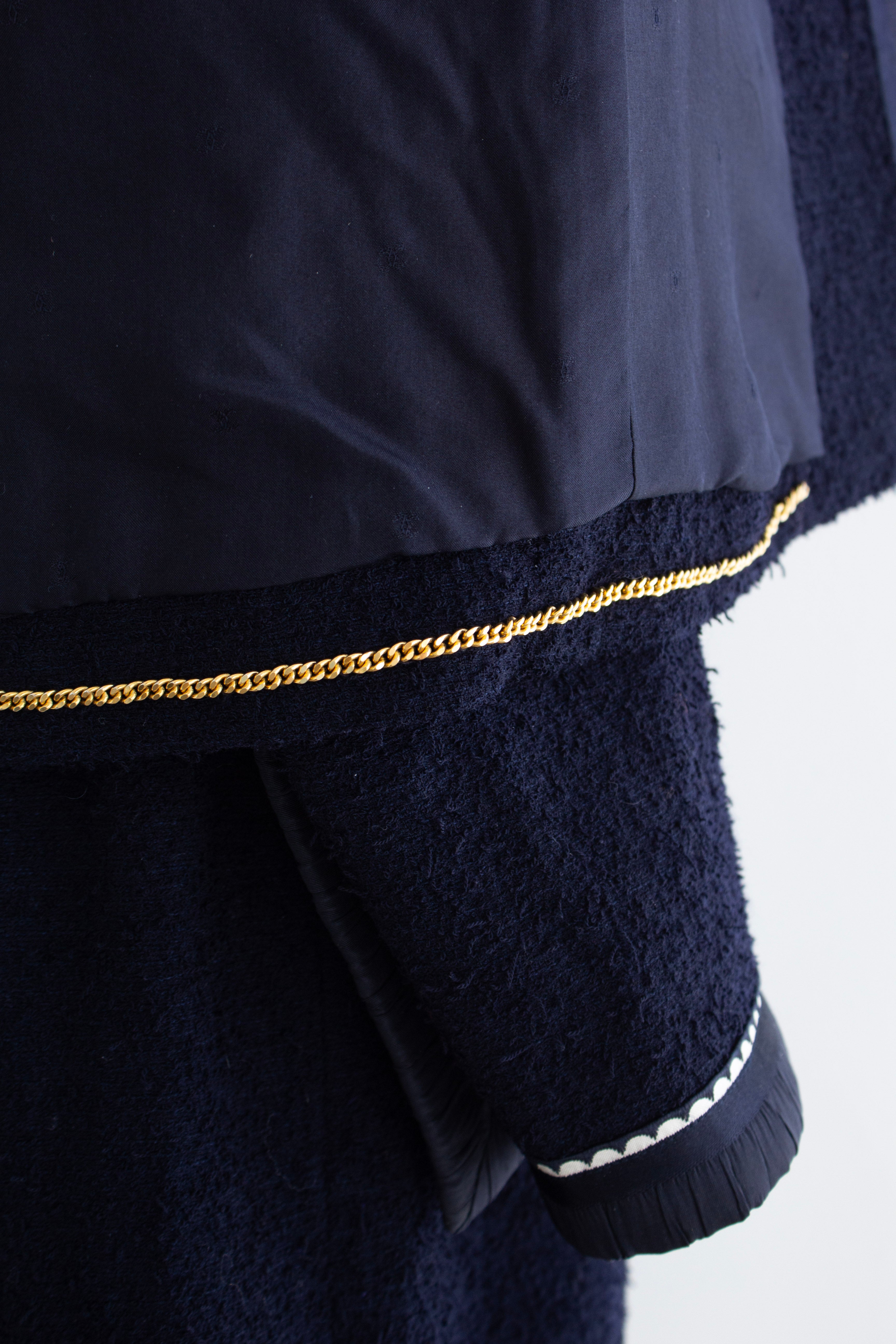 Chanel Vintage S/S1994 Navy Blue Logo Bow 94P Jacket Skirt Suit