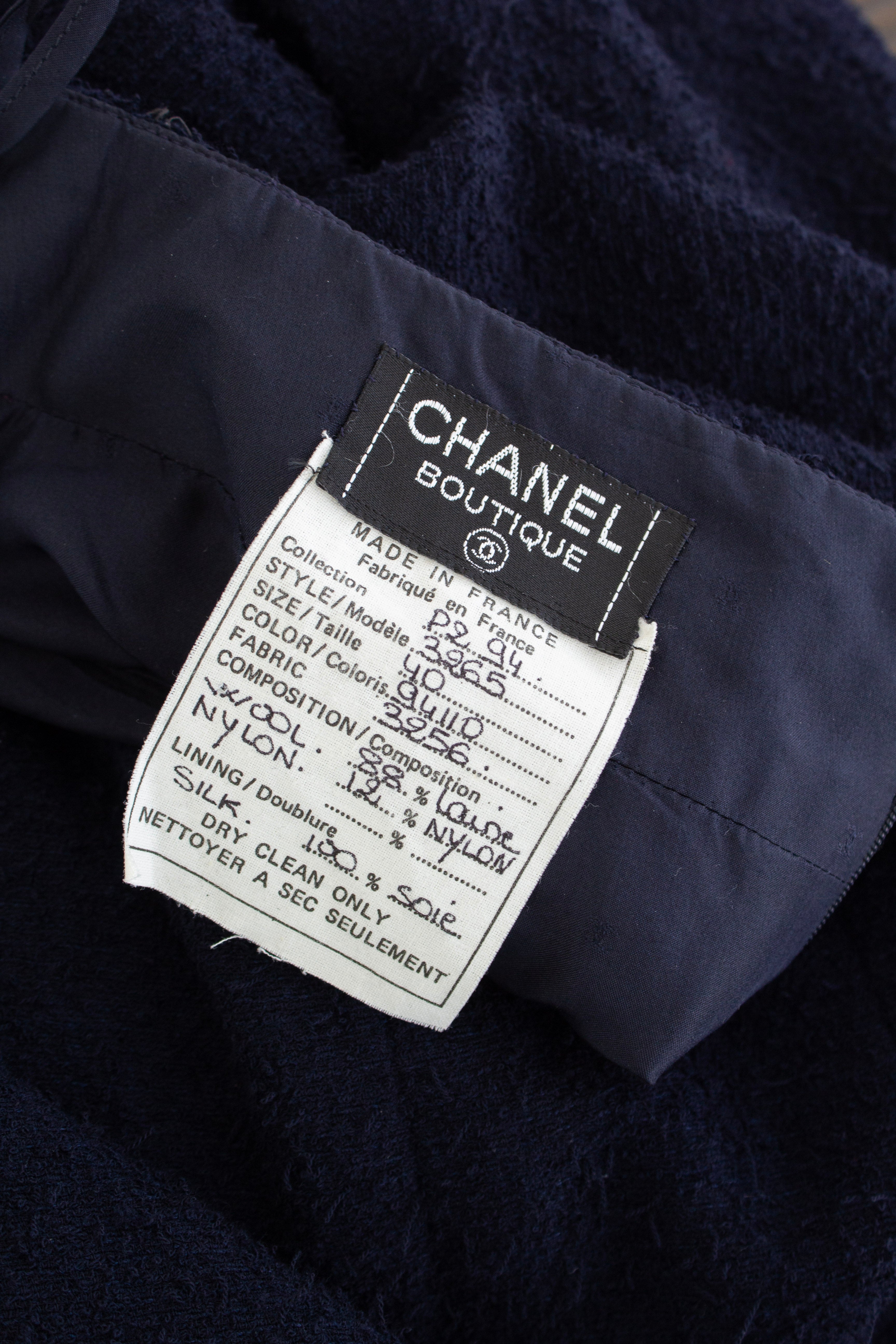 Chanel Vintage S/S1994 Navy Blue Logo Bow 94P Jacket Skirt Suit