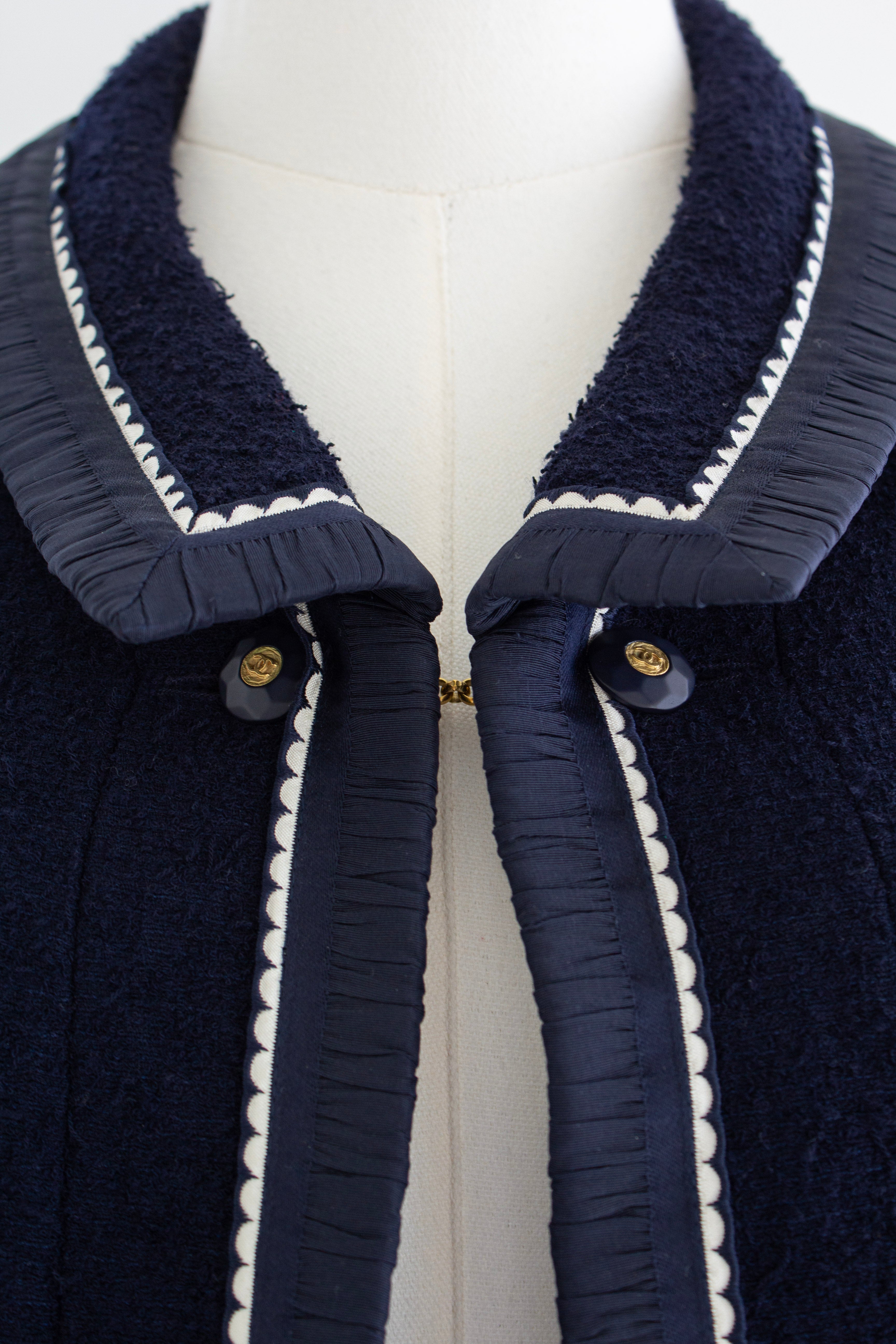 Chanel Vintage S/S1994 Navy Blue Logo Bow 94P Jacket Skirt Suit