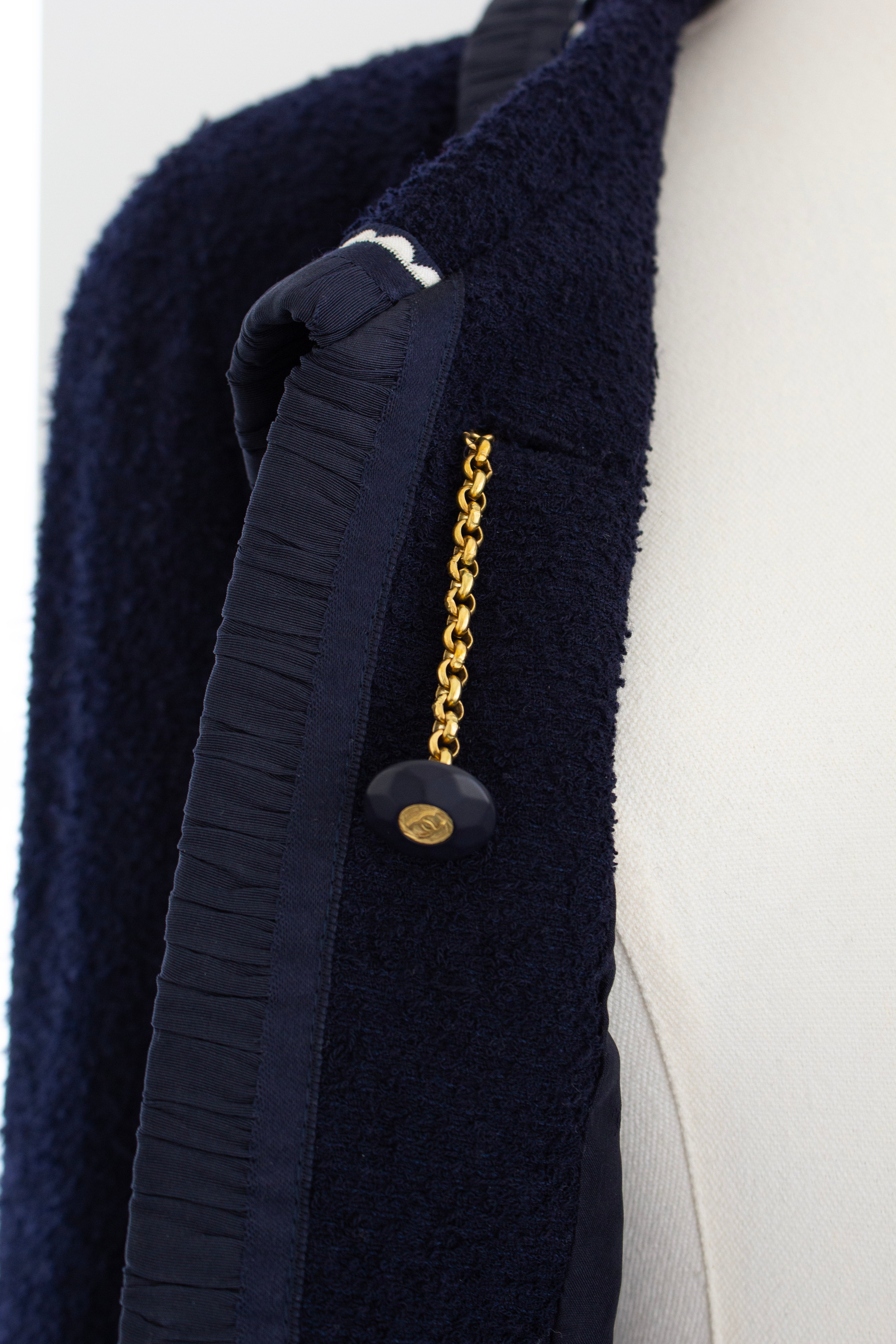 Chanel Vintage S/S1994 Navy Blue Logo Bow 94P Jacket Skirt Suit