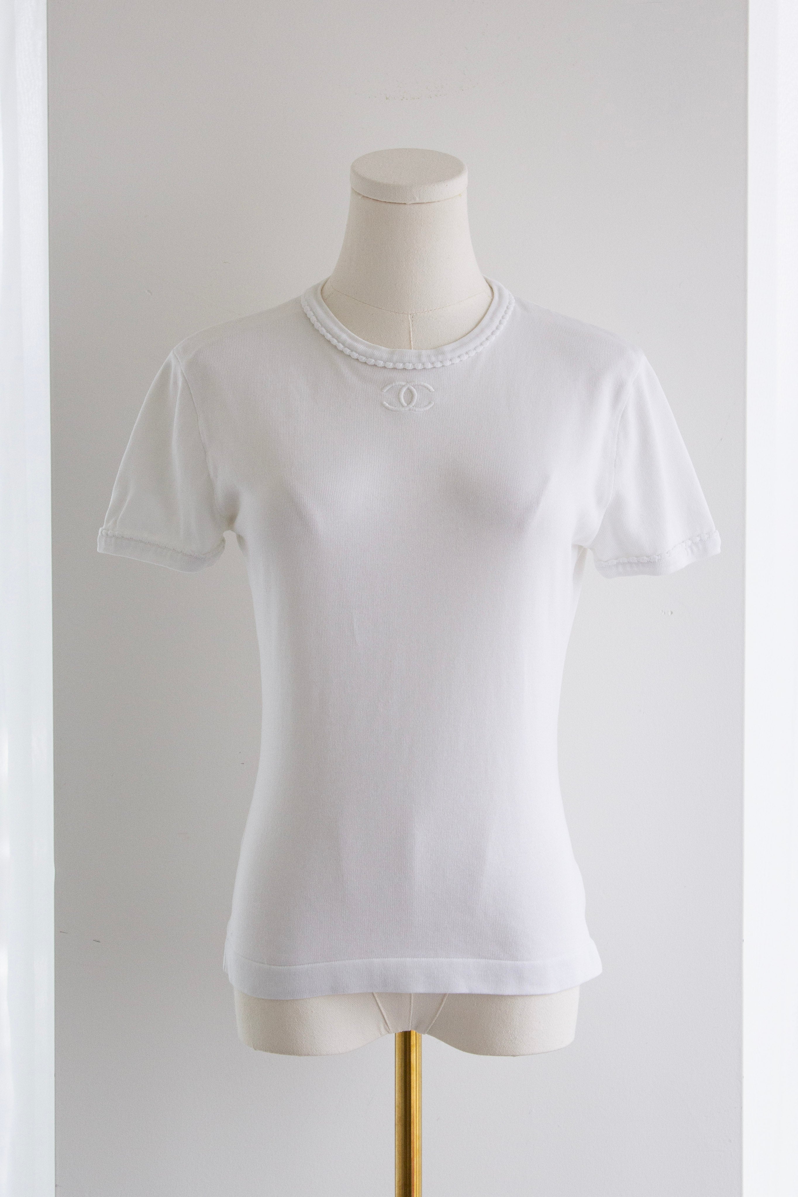 Chanel Vintage S/S1994 White Cotton Scalloped CC Logo 94P T-Shirt