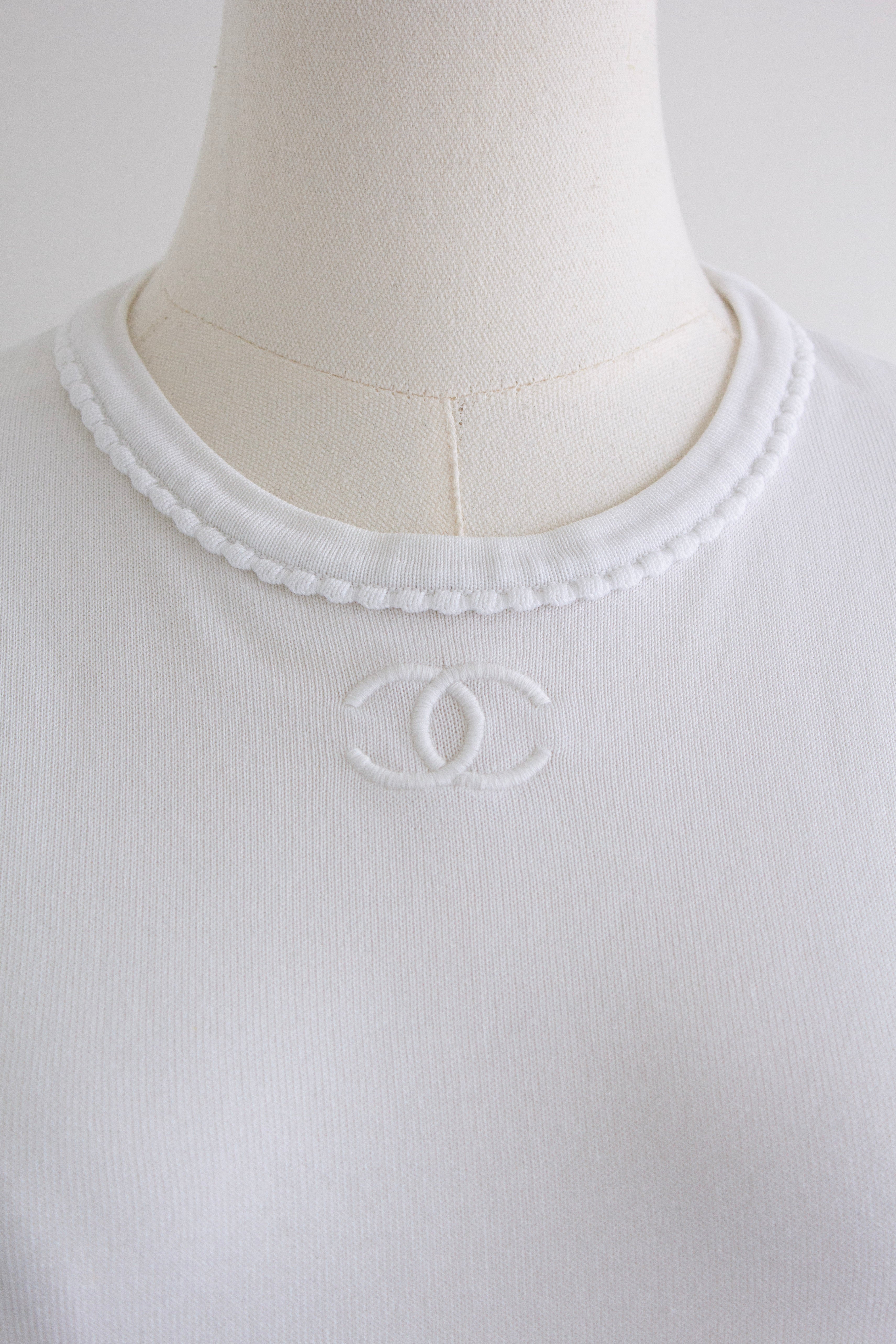 Chanel Vintage S/S1994 White Cotton Scalloped CC Logo 94P T-Shirt