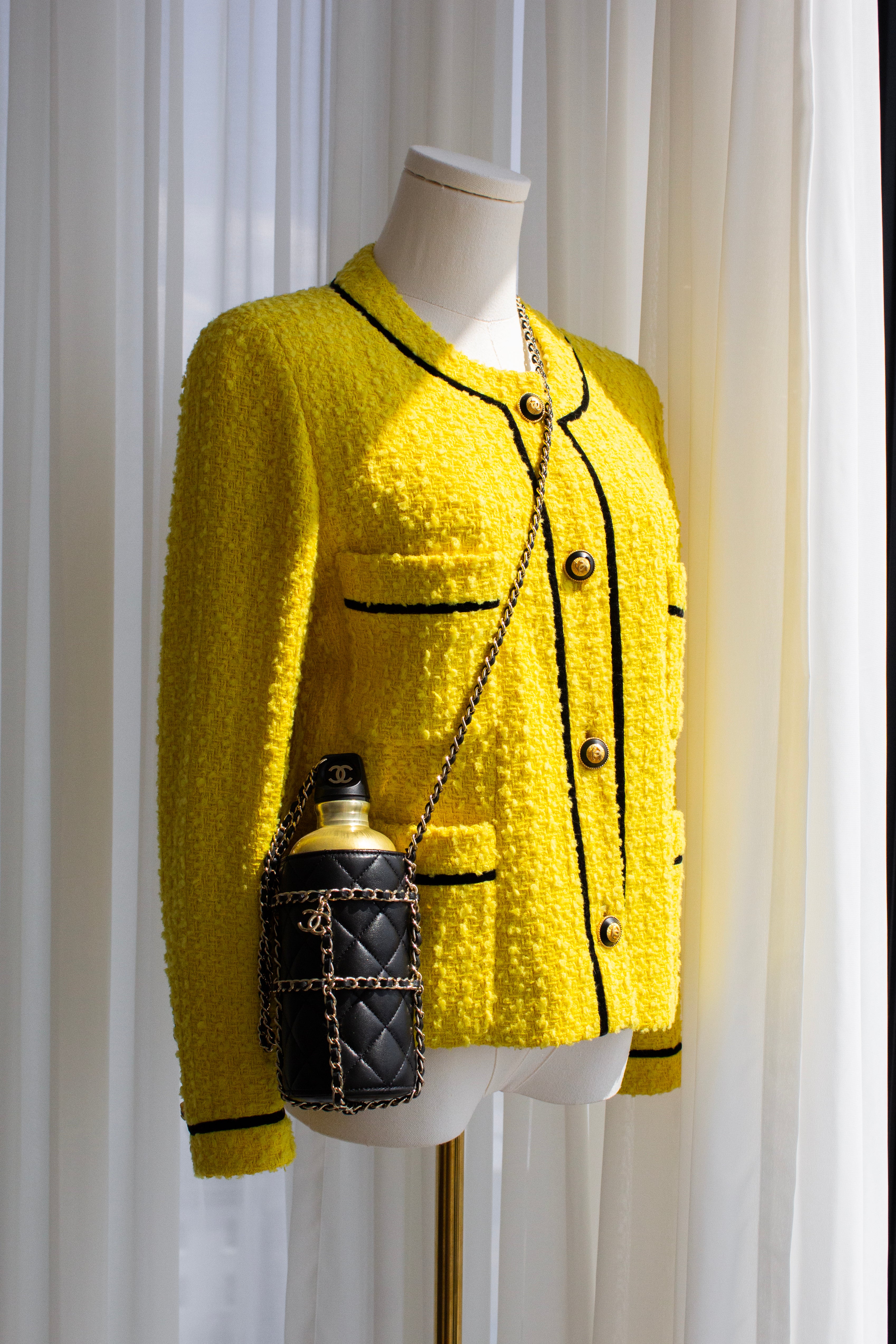 Chanel Cruise 2020 CC To Drink Black Gold Leather Water Bottle Holder