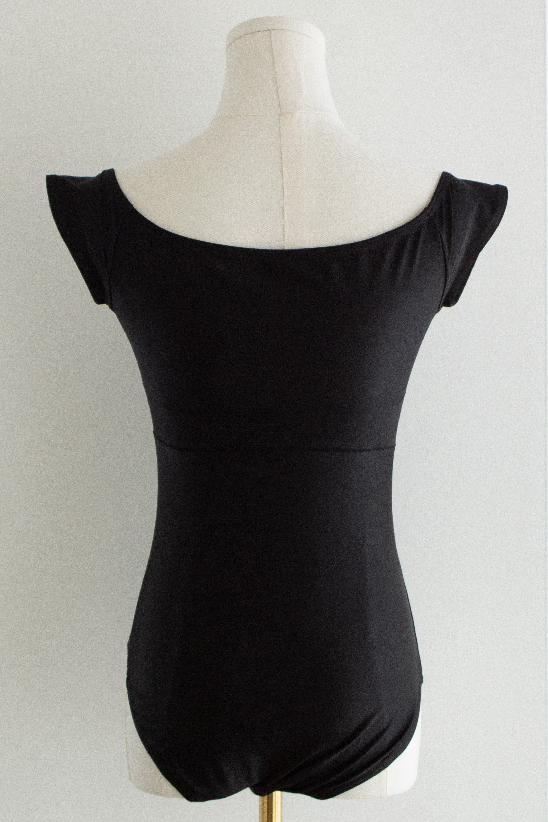 Chanel Vintage Spring/Summer 1990 Black White Camellia Flower Bow Onepiece Bodysuit Swimsuit