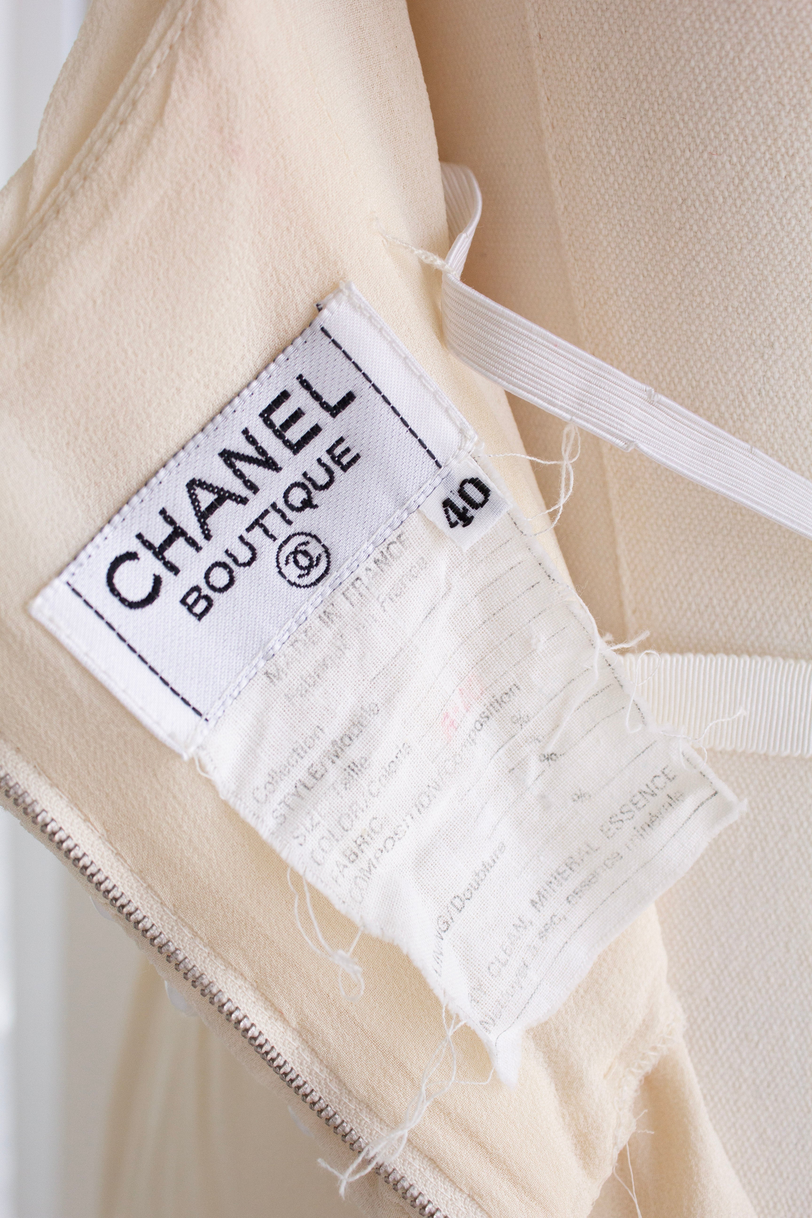 Chanel S/S 1990 Vintage Bridal Pearl Embellished Pleated Ivory Dress Gown