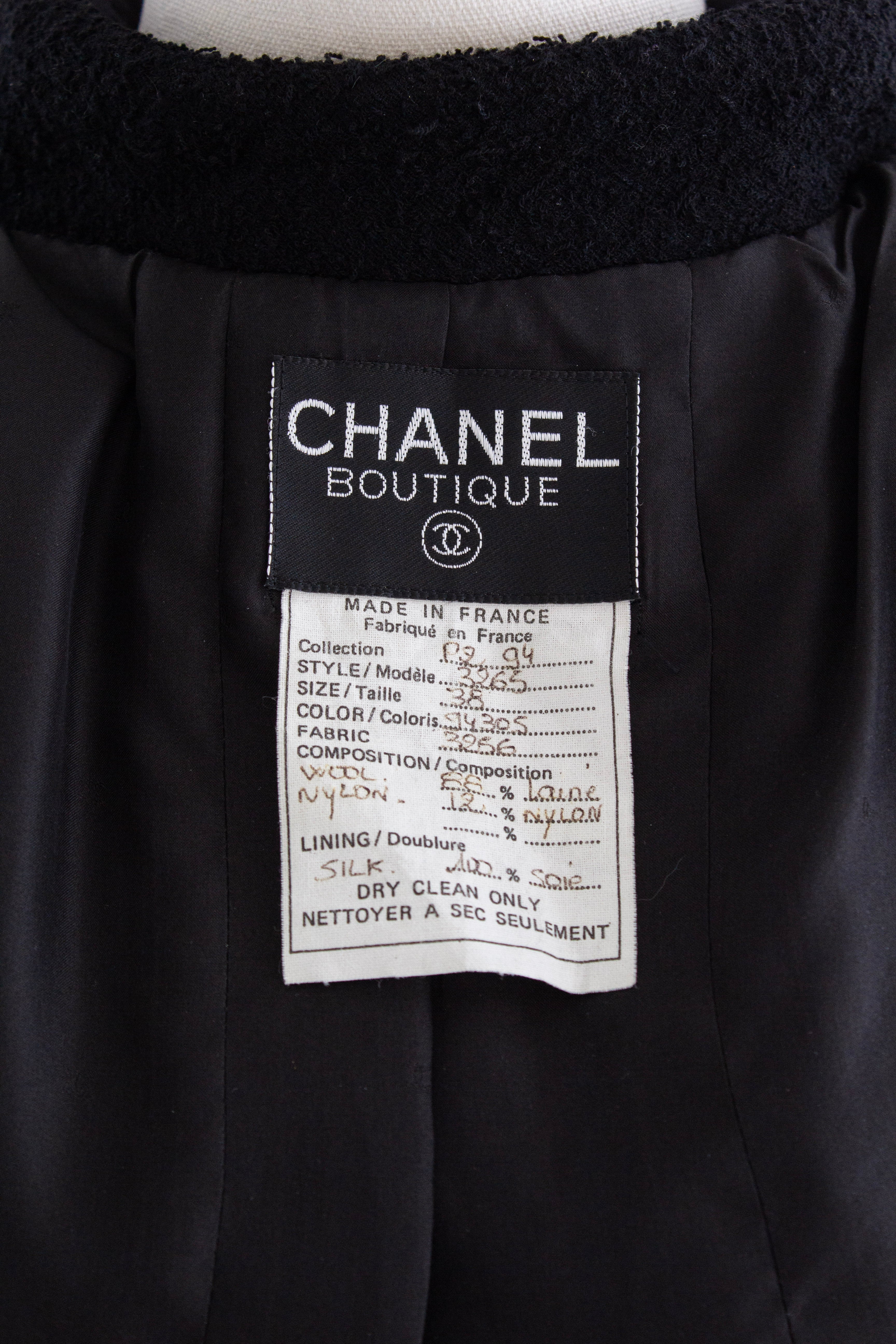 Chanel Vintage S/S1994 Black Navy Blue Logo Bow 94P Jacket Skirt Suit