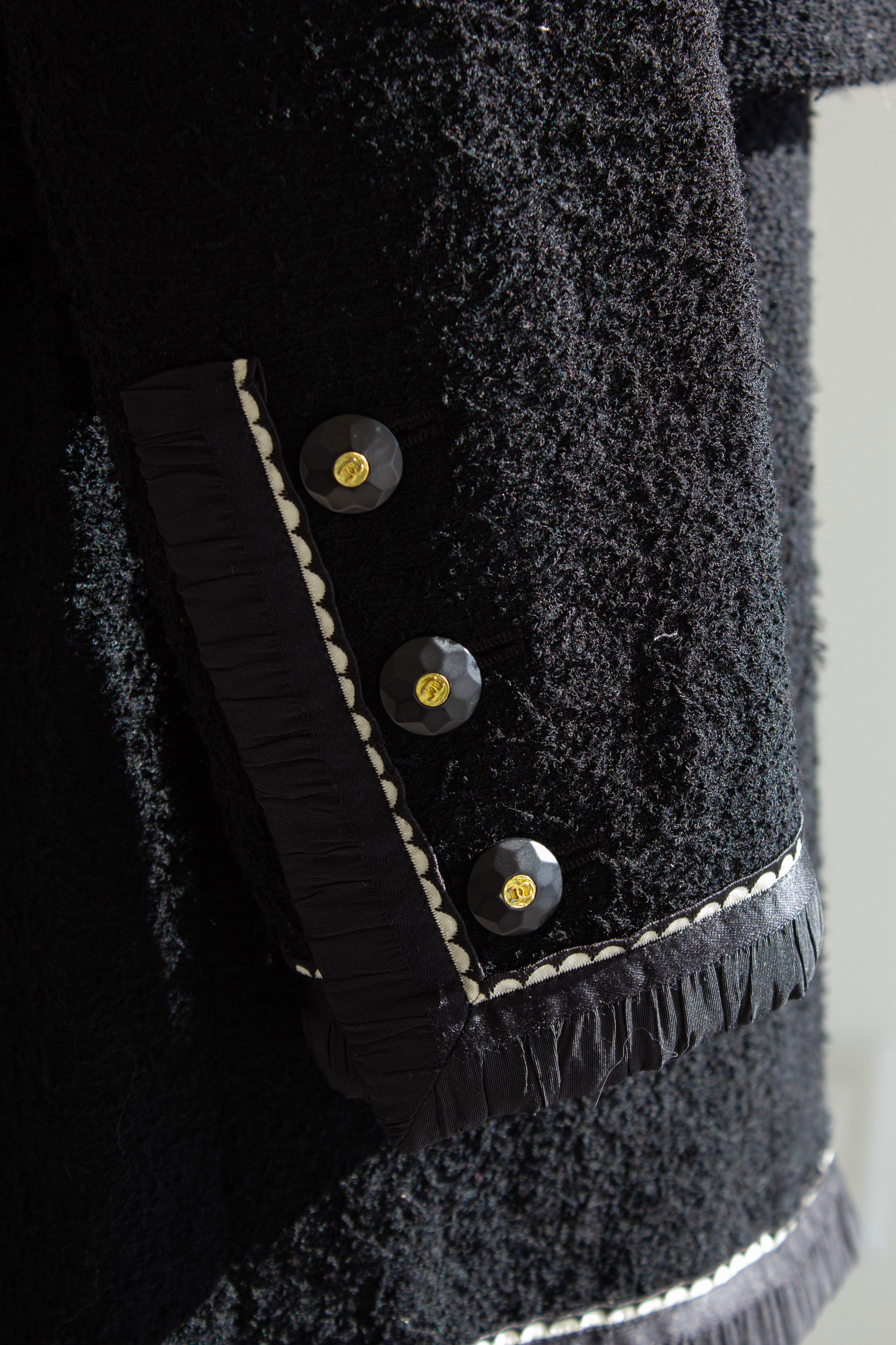 Chanel Vintage S/S1994 Black Navy Blue Logo Bow 94P Jacket Skirt Suit