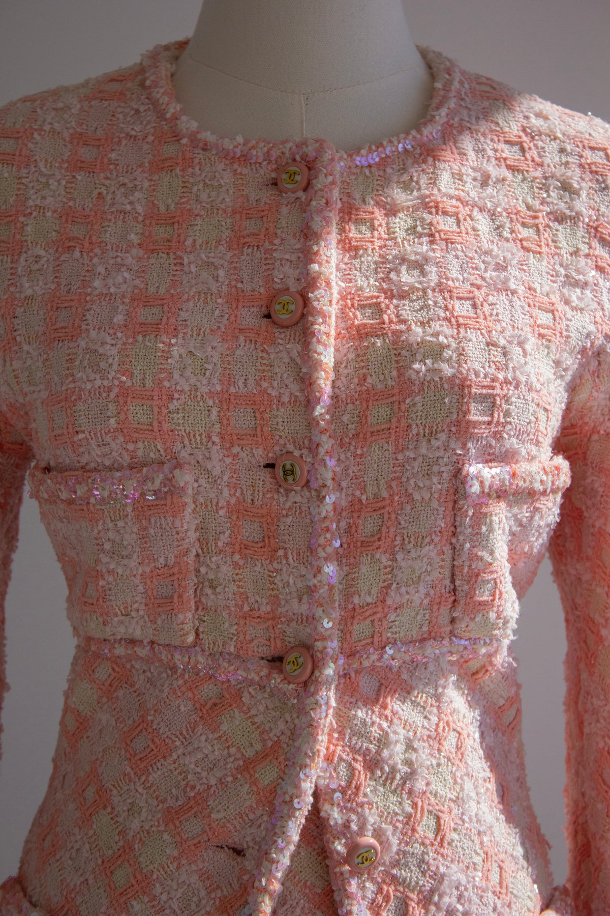 Chanel Vintage S/S 1995 Pink Sequin Tweed Barbie 95P Suit