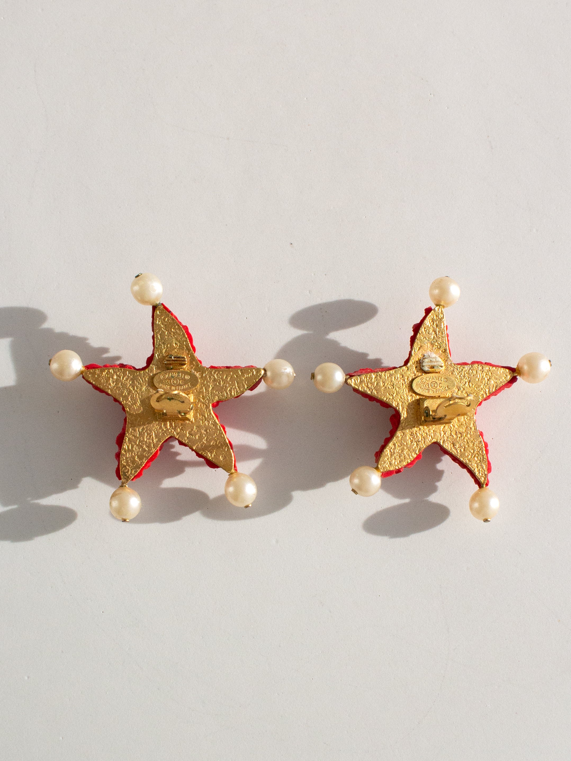 Chanel Vintage Cruise 1993 Starfish Lava Red Pearl 93C Earrings