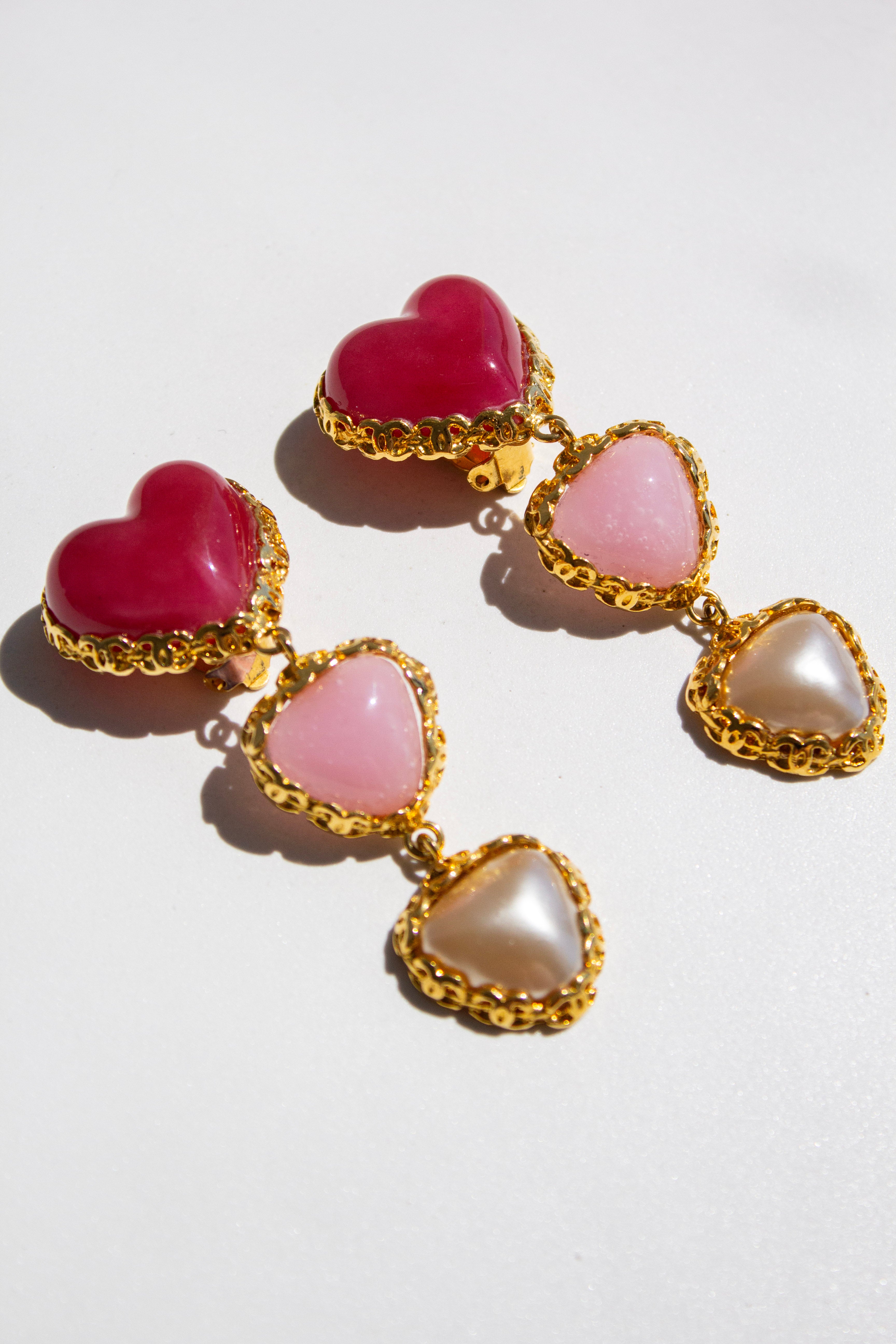Chanel Vintage S/S 1992 Gripoix Heart Pearl 24K Gold-Plated Earrings
