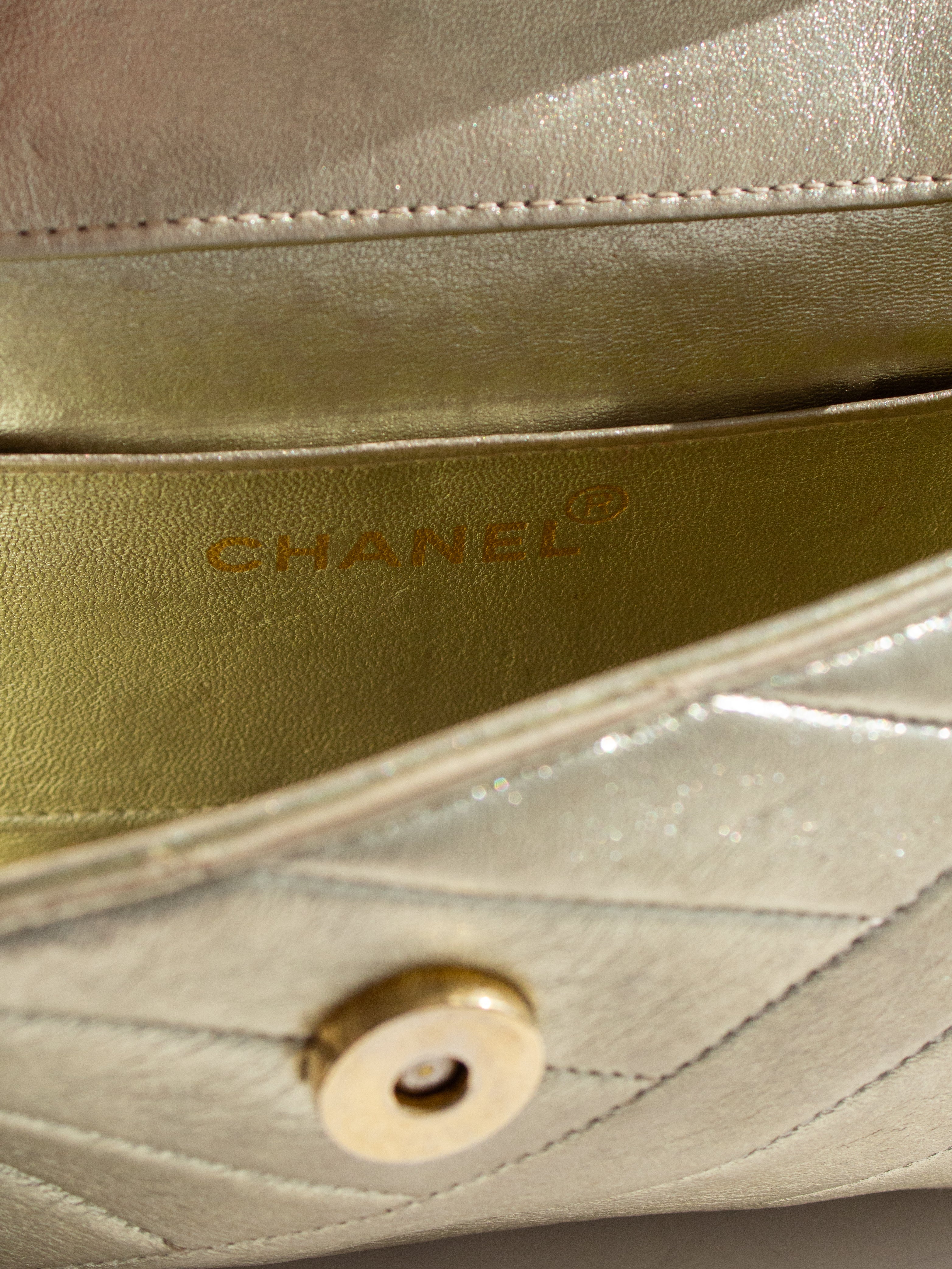 Chanel Vintage 1992 Gold Crystal Embellished CC Lambskin Bias Clutch Bag