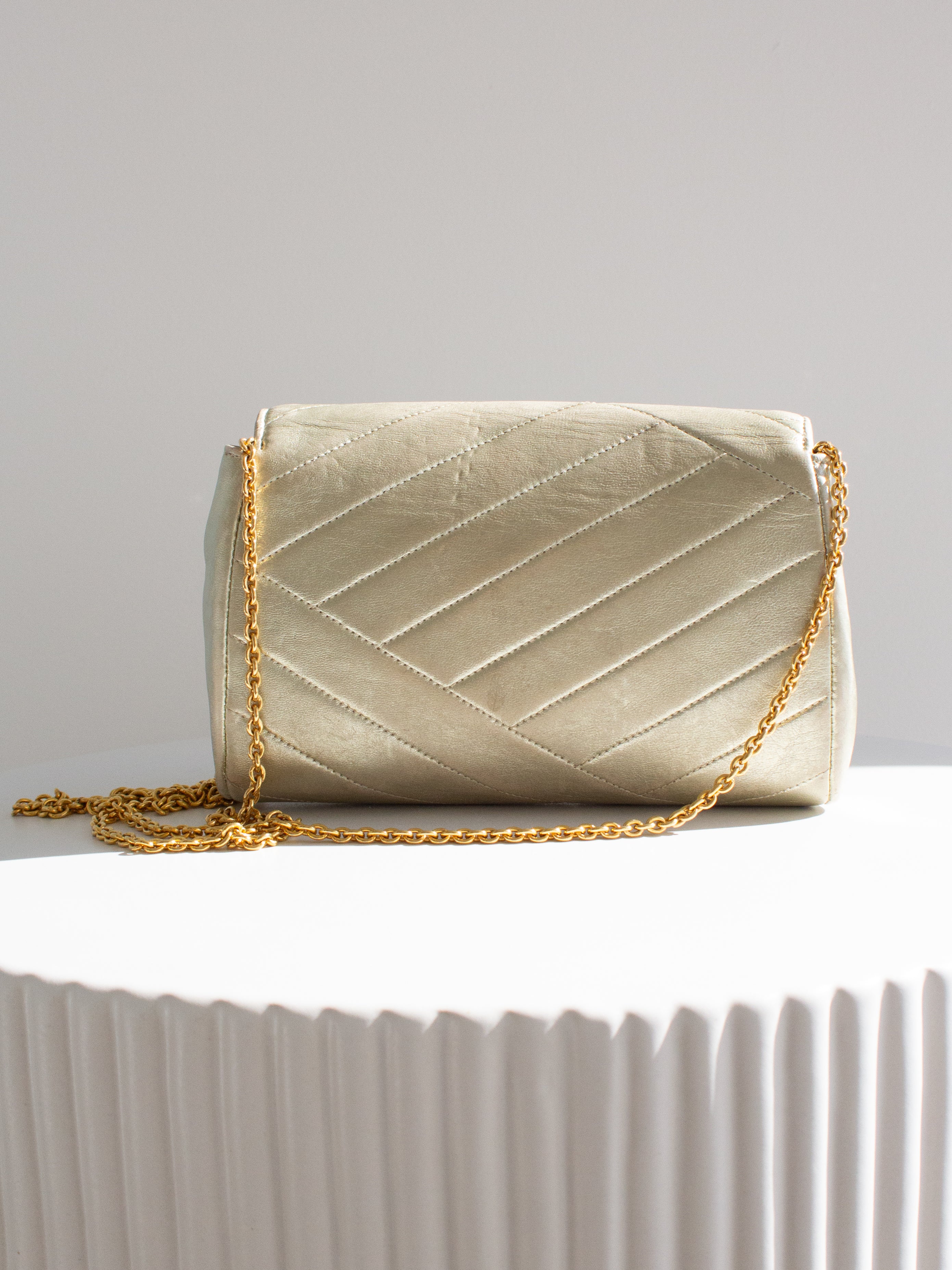 Chanel Vintage 1992 Gold Crystal Embellished CC Lambskin Bias Clutch Bag