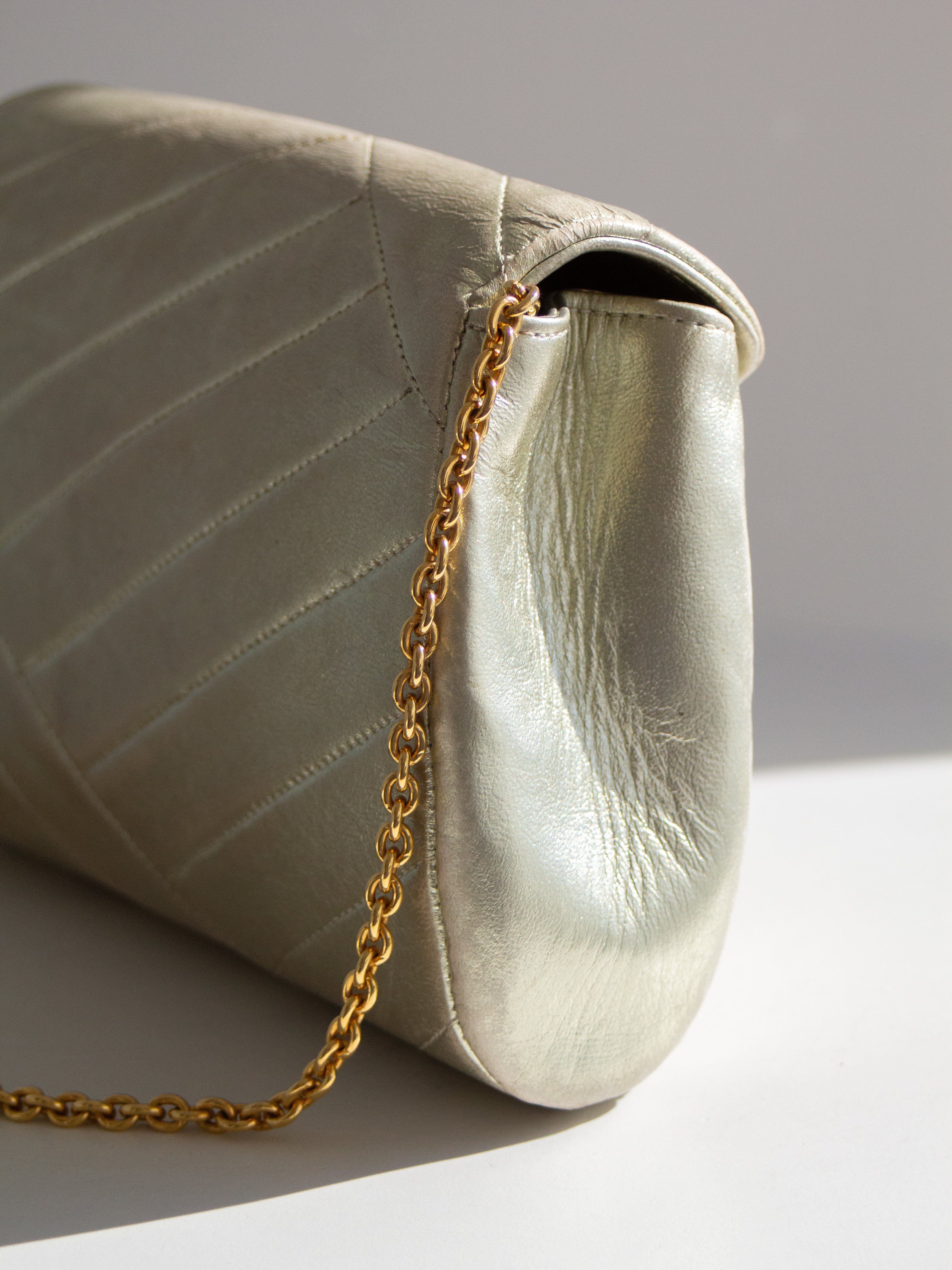 Chanel Vintage 1992 Gold Crystal Embellished CC Lambskin Bias Clutch Bag