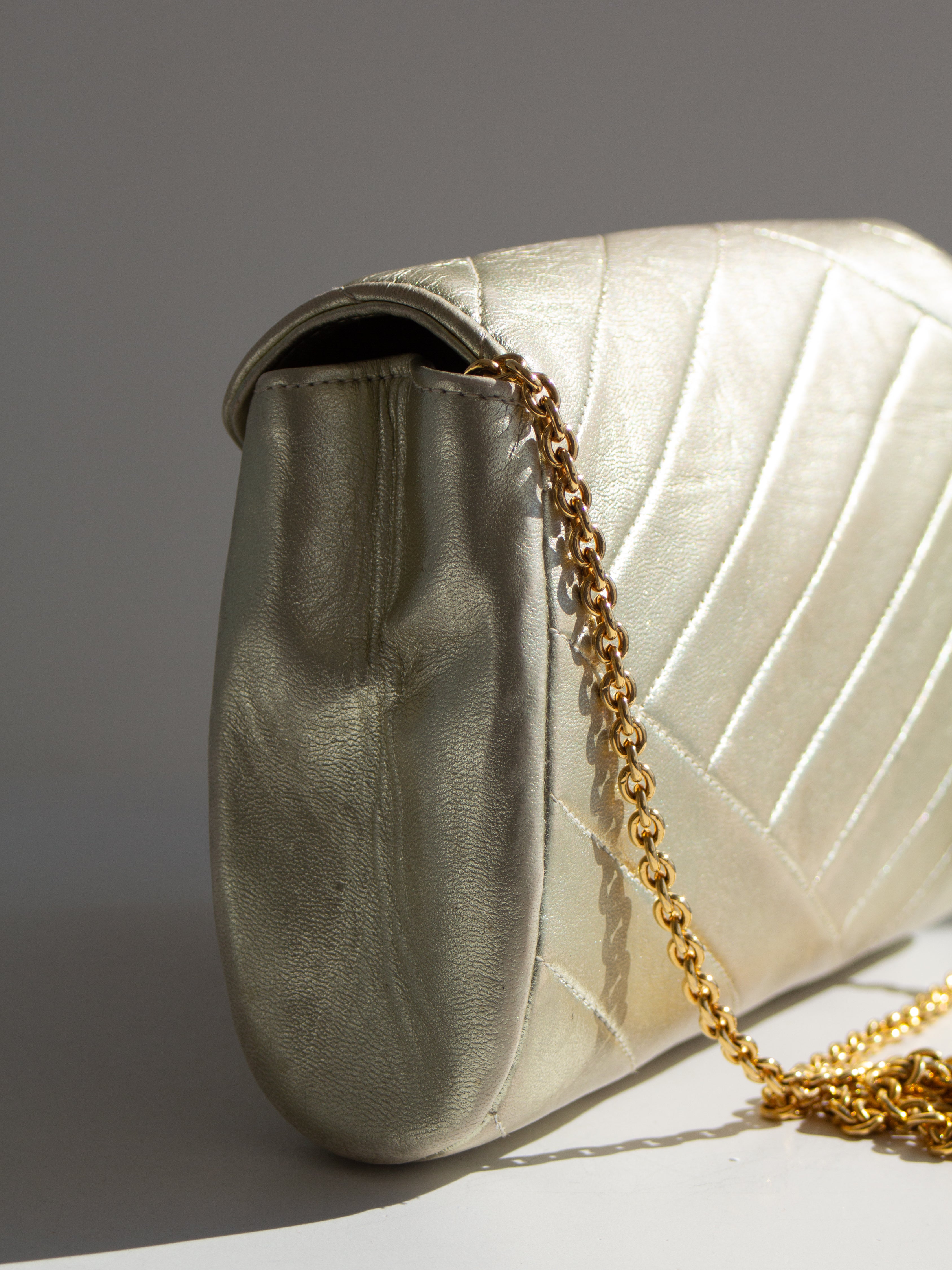 Chanel Vintage 1992 Gold Crystal Embellished CC Lambskin Bias Clutch Bag