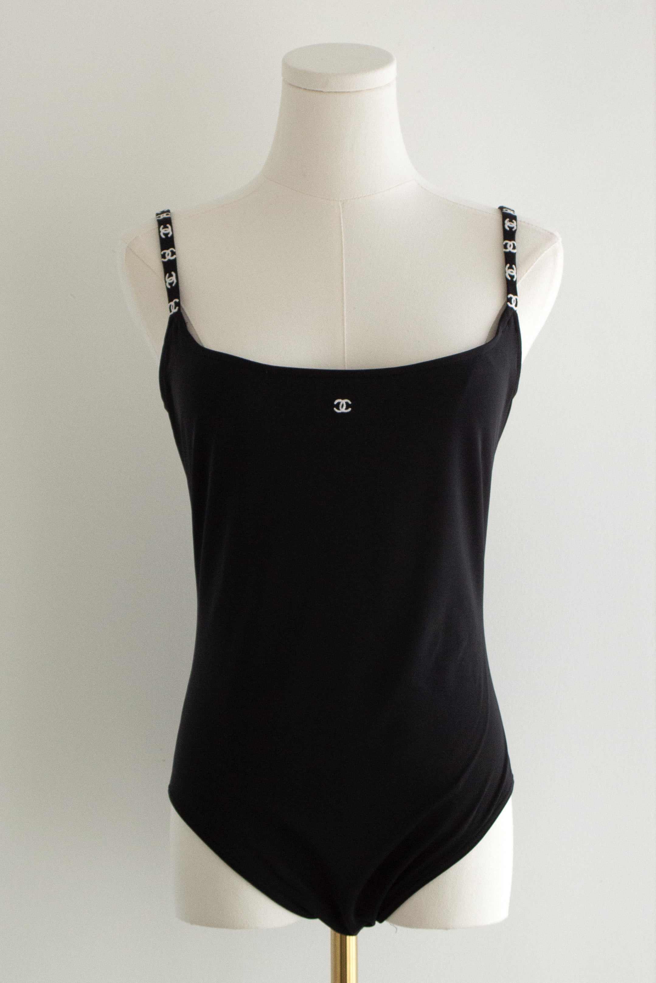 Chanel Vintage Spring/Summer 1997 Black White CC Logo 97P Bodysuit Swimsuit