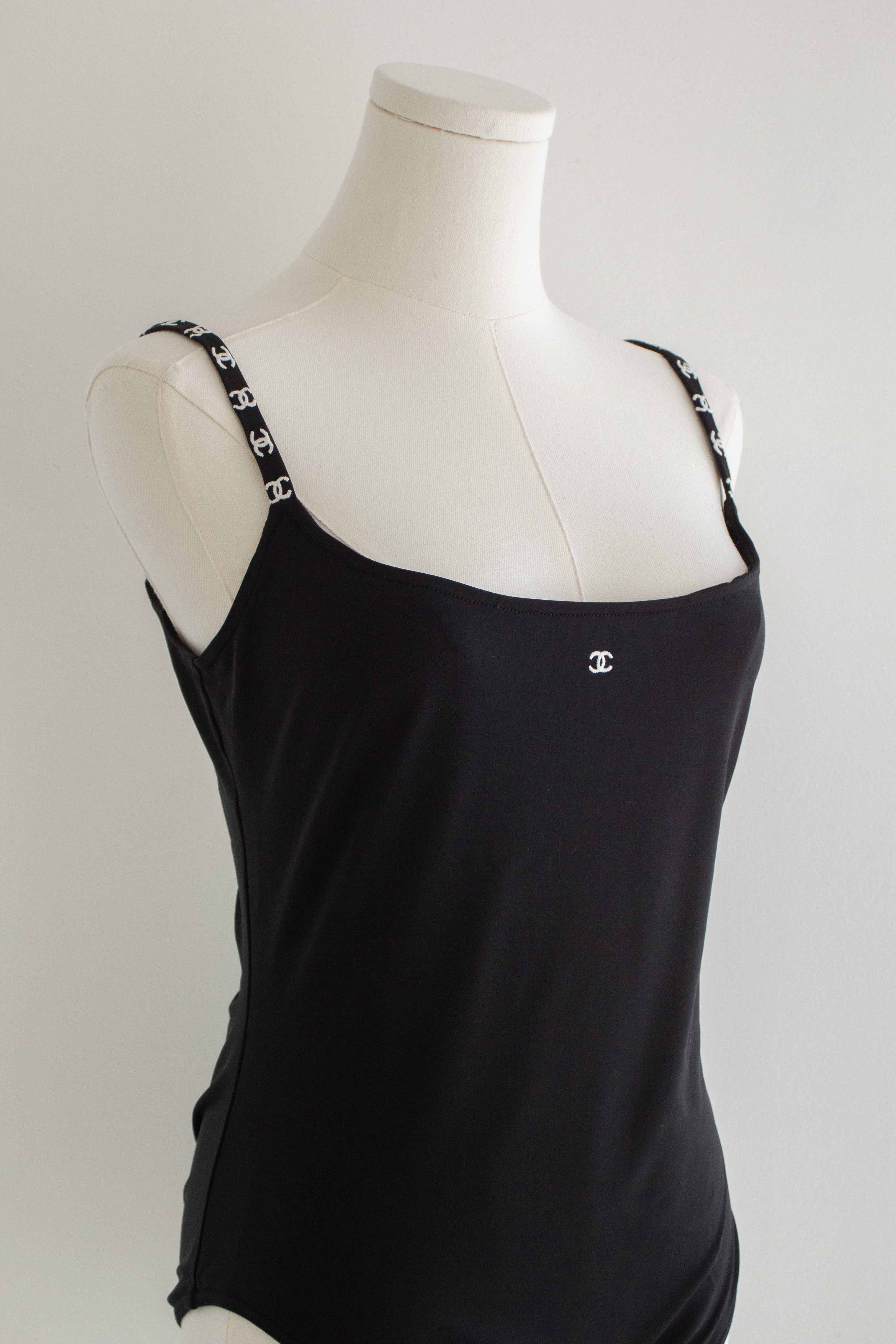 Chanel Vintage Spring/Summer 1997 Black White CC Logo 97P Bodysuit Swimsuit