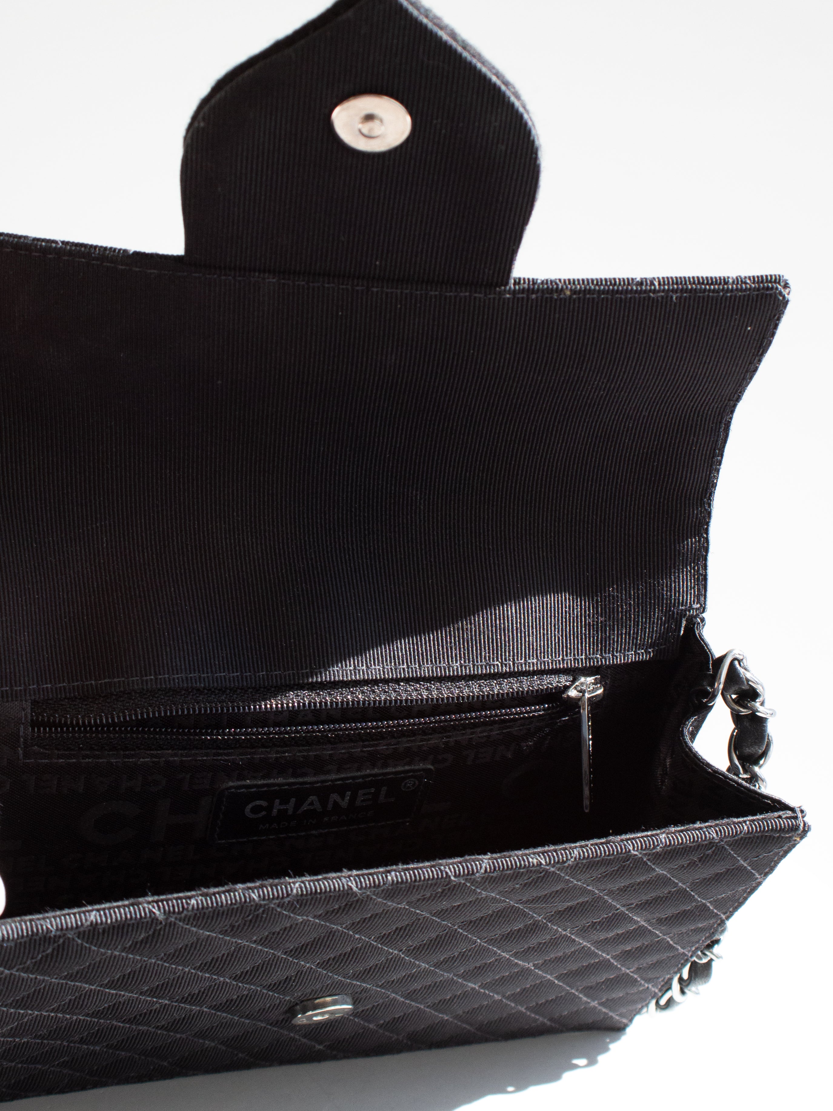 Chanel Cruise 2005 Trapeze Quilted Black Coco CC Camellia Crest 05C Mini Bag