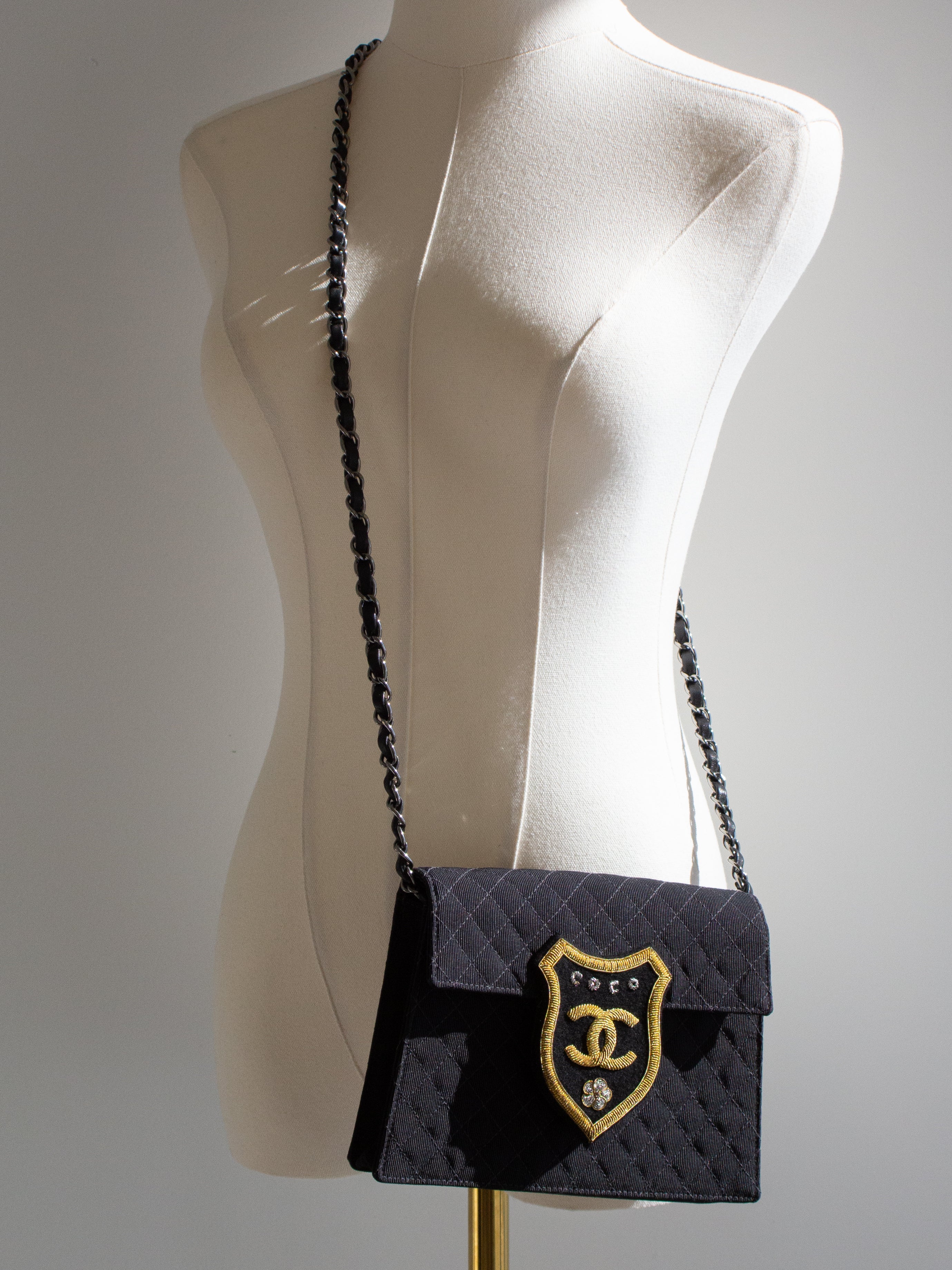 Chanel Cruise 2005 Trapeze Quilted Black Coco CC Camellia Crest 05C Mini Bag