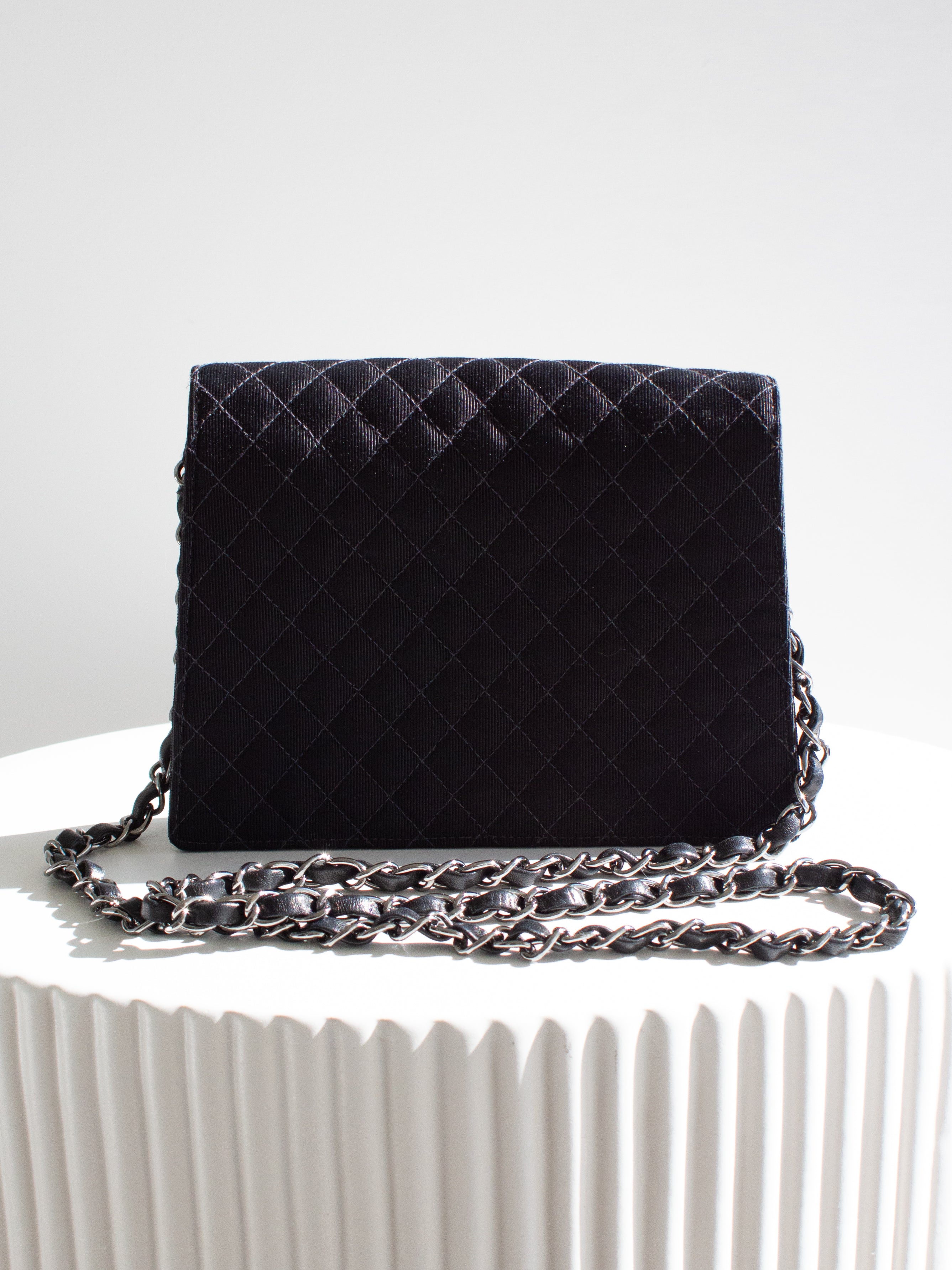 Chanel Cruise 2005 Trapeze Quilted Black Coco CC Camellia Crest 05C Mini Bag