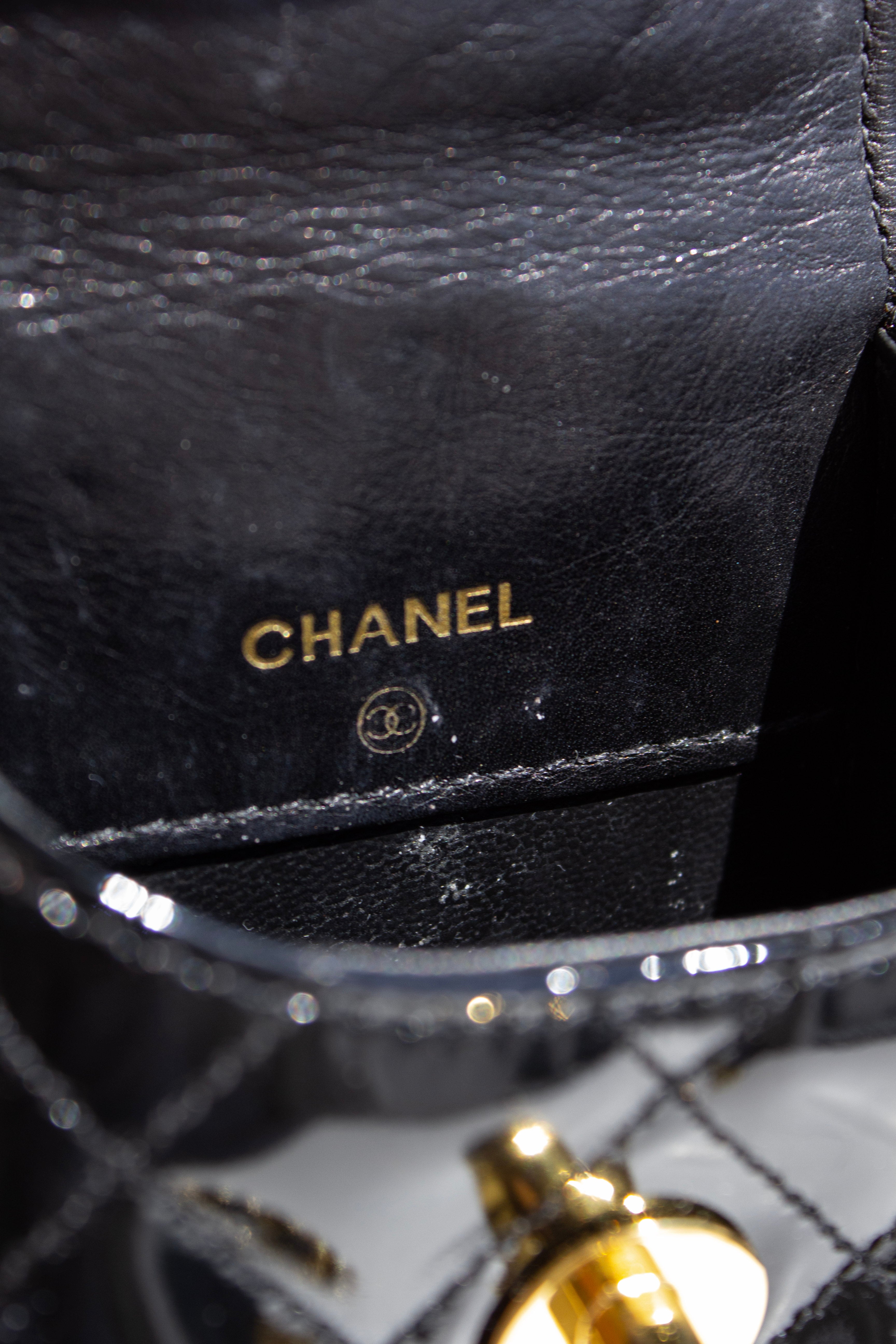 Chanel Vintage 1996 Black Patent Leather Gold CC Turnlock 90s Phone Holder