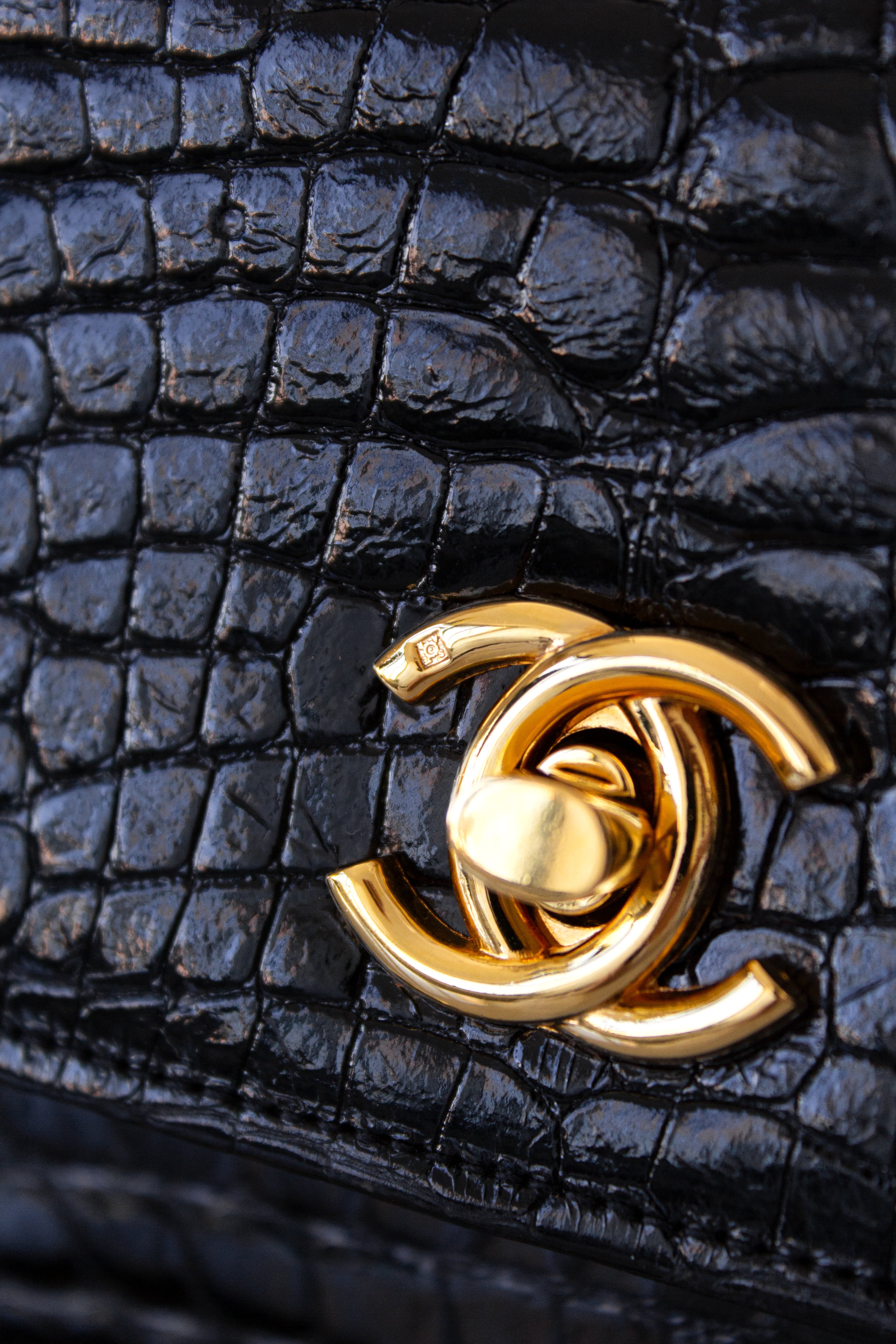 Chanel Vintage 1989 Classic Mini Flap Black Alligator 24K Gold Plated Bag