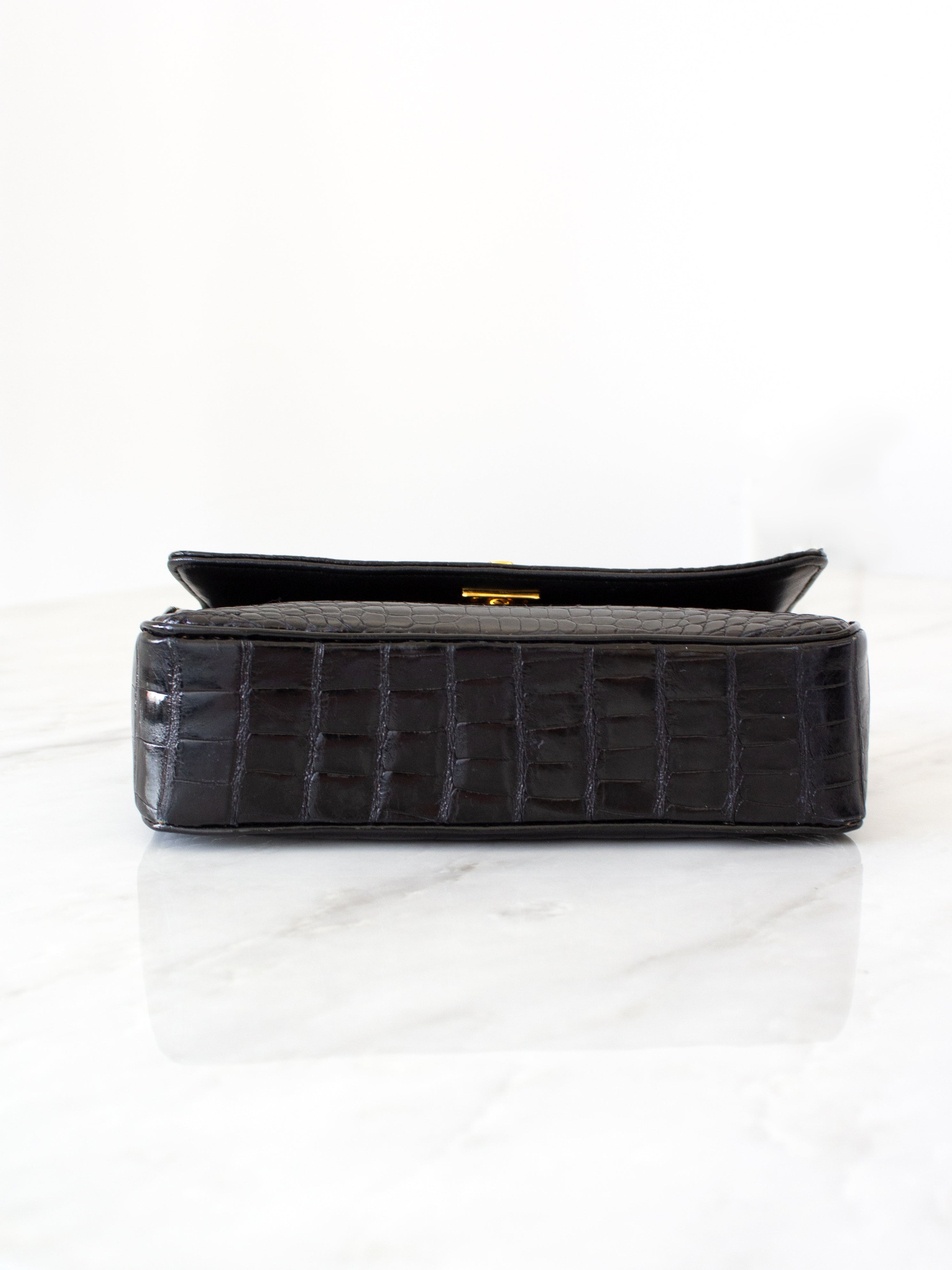 Chanel Vintage 1989 Classic Mini Flap Black Alligator 24K Gold Plated Bag