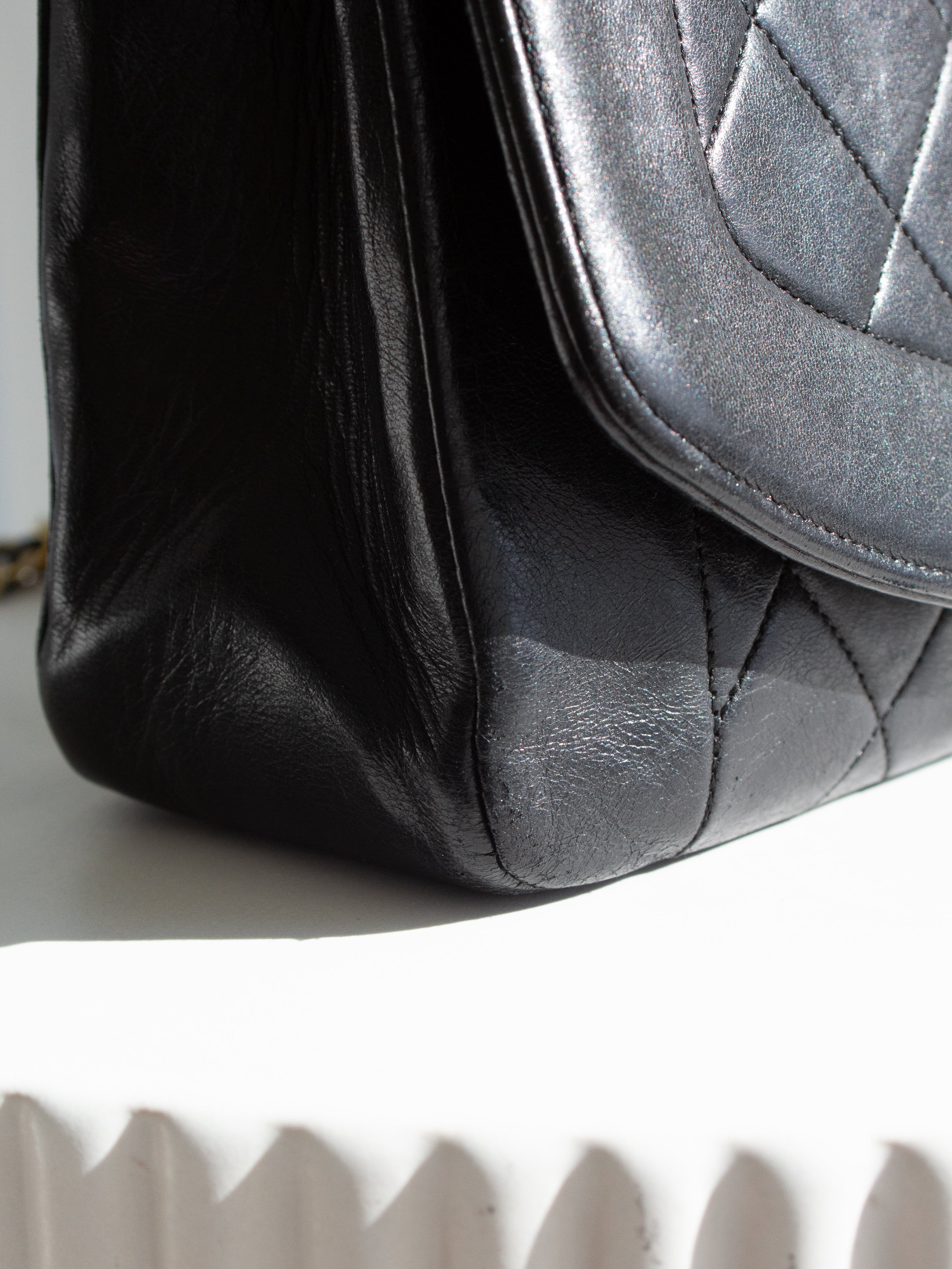 Chanel Vintage Diana Medium Black Lambskin 24K Gold Flap Bag