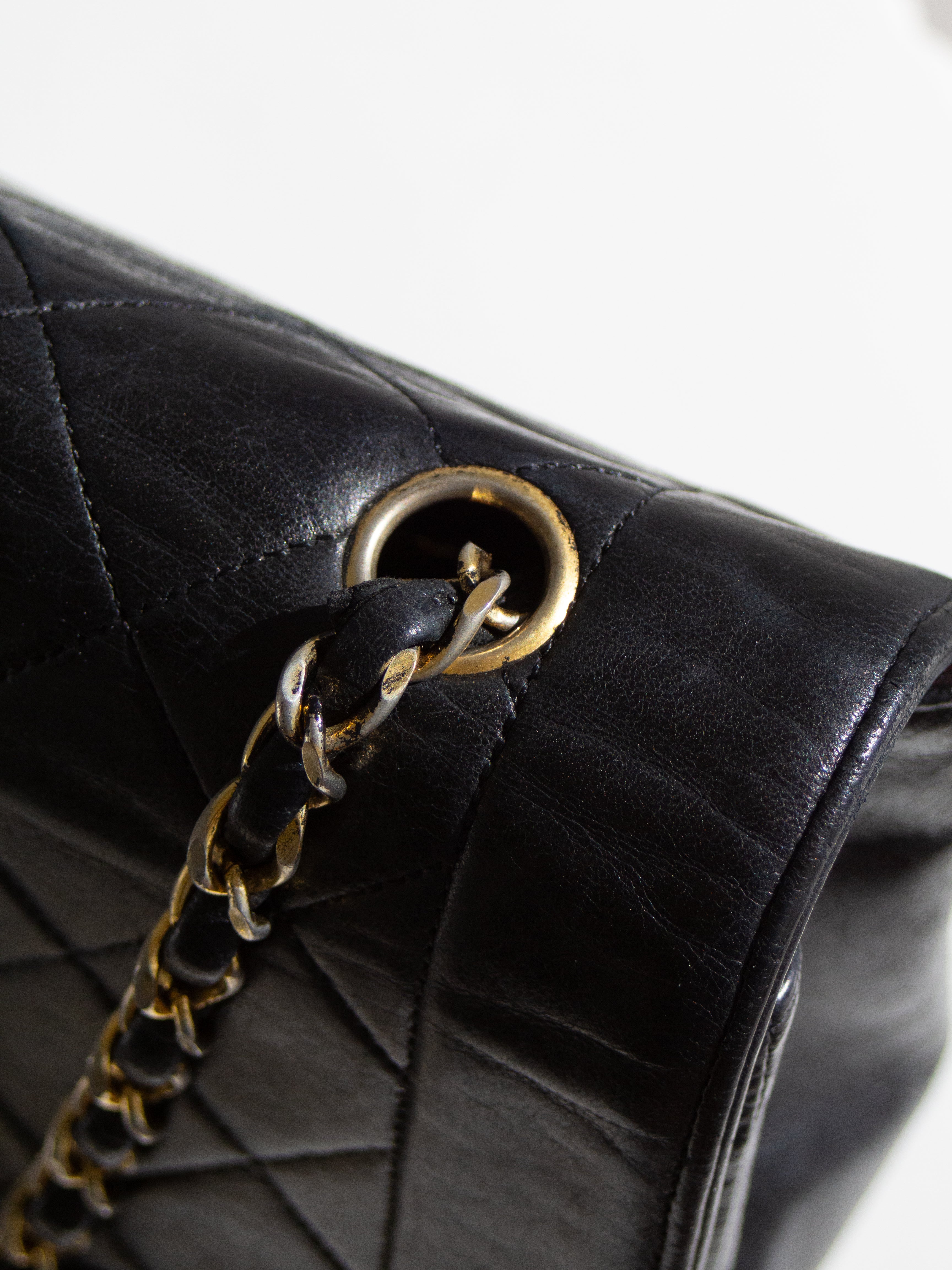 Chanel Vintage Diana Medium Black Lambskin 24K Gold Flap Bag