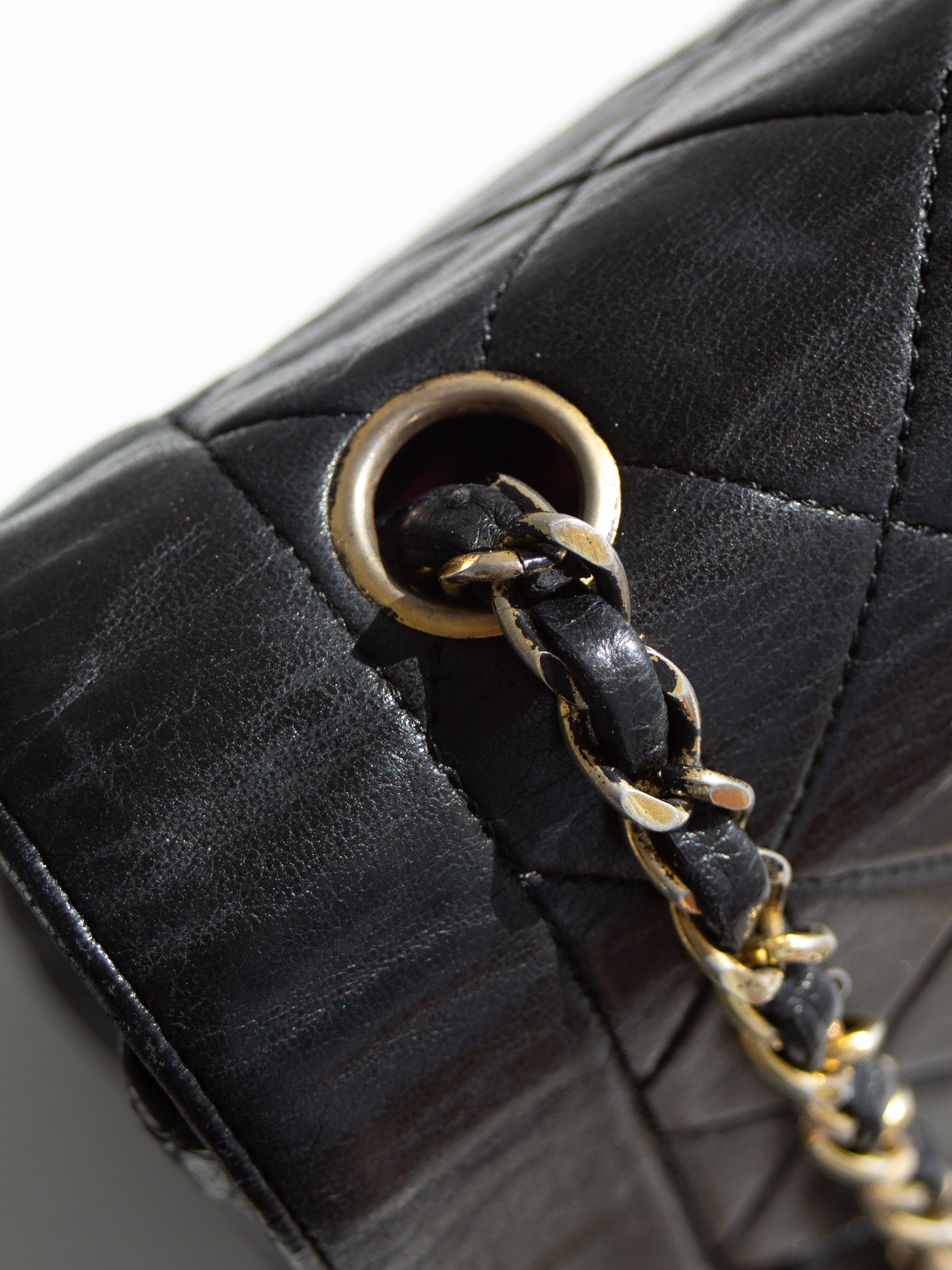 Chanel Vintage Diana Medium Black Lambskin 24K Gold Flap Bag