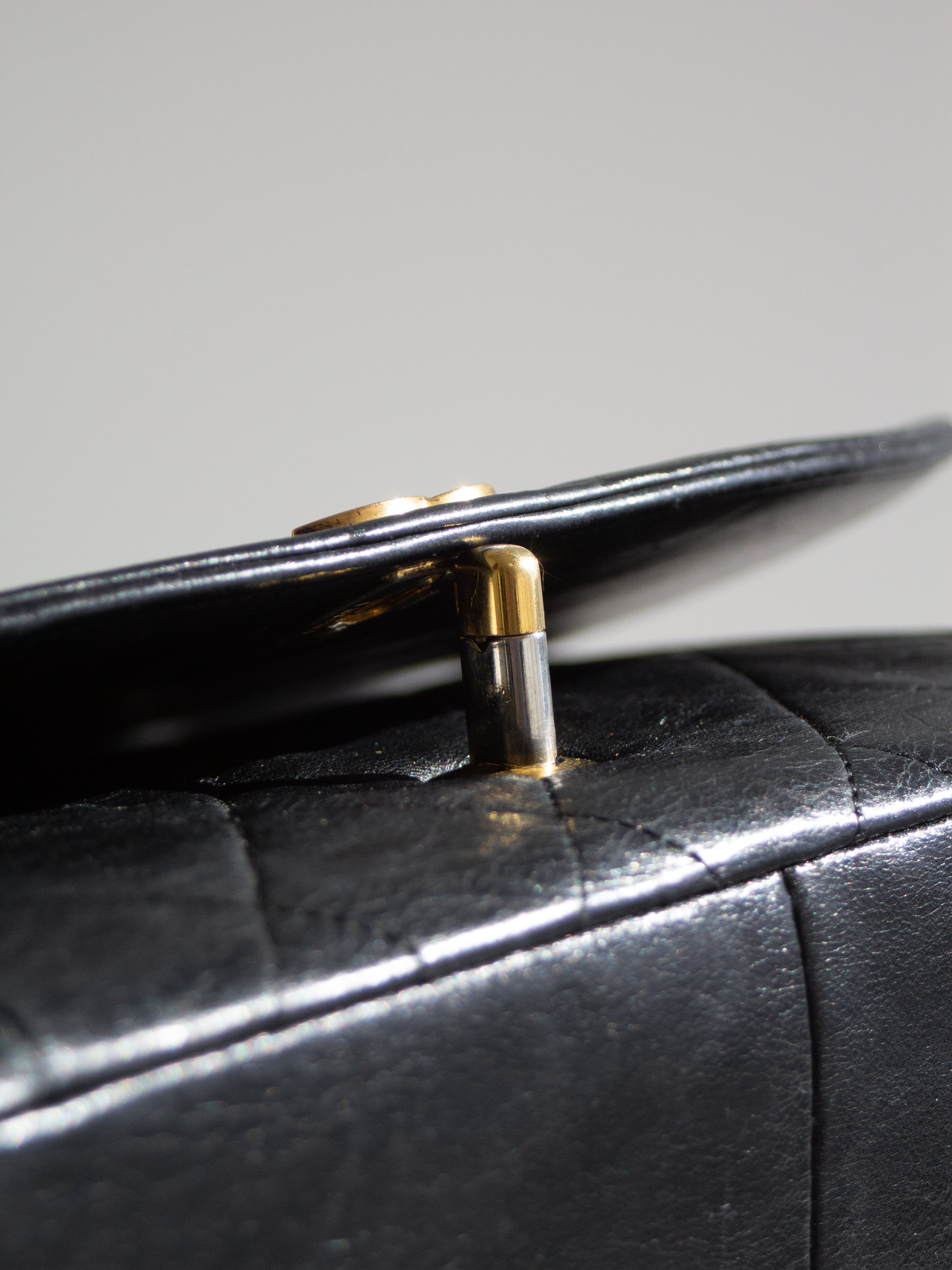 Chanel Vintage Diana Medium Black Lambskin 24K Gold Flap Bag