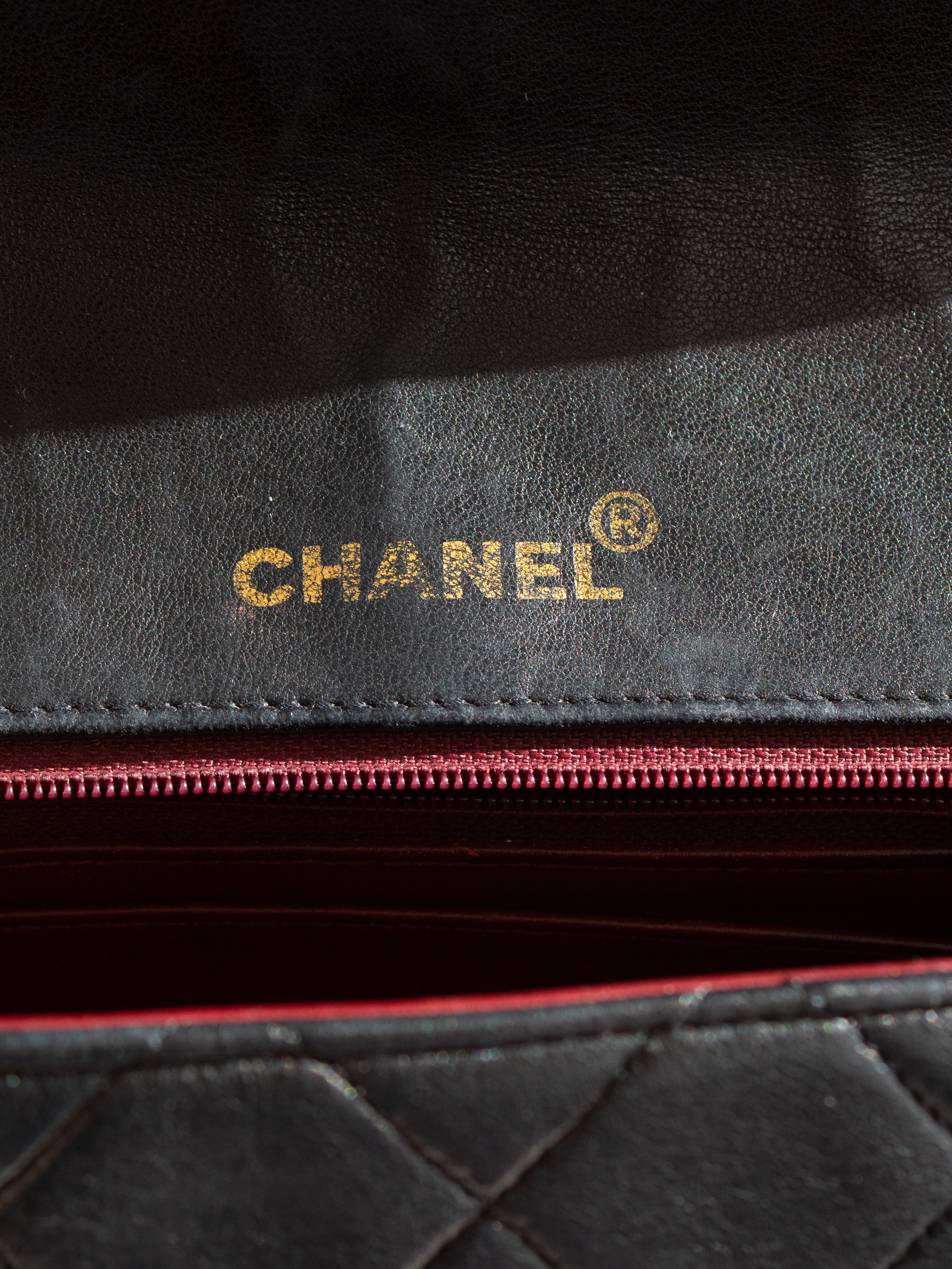 Chanel Vintage Diana Medium Black Lambskin 24K Gold Flap Bag