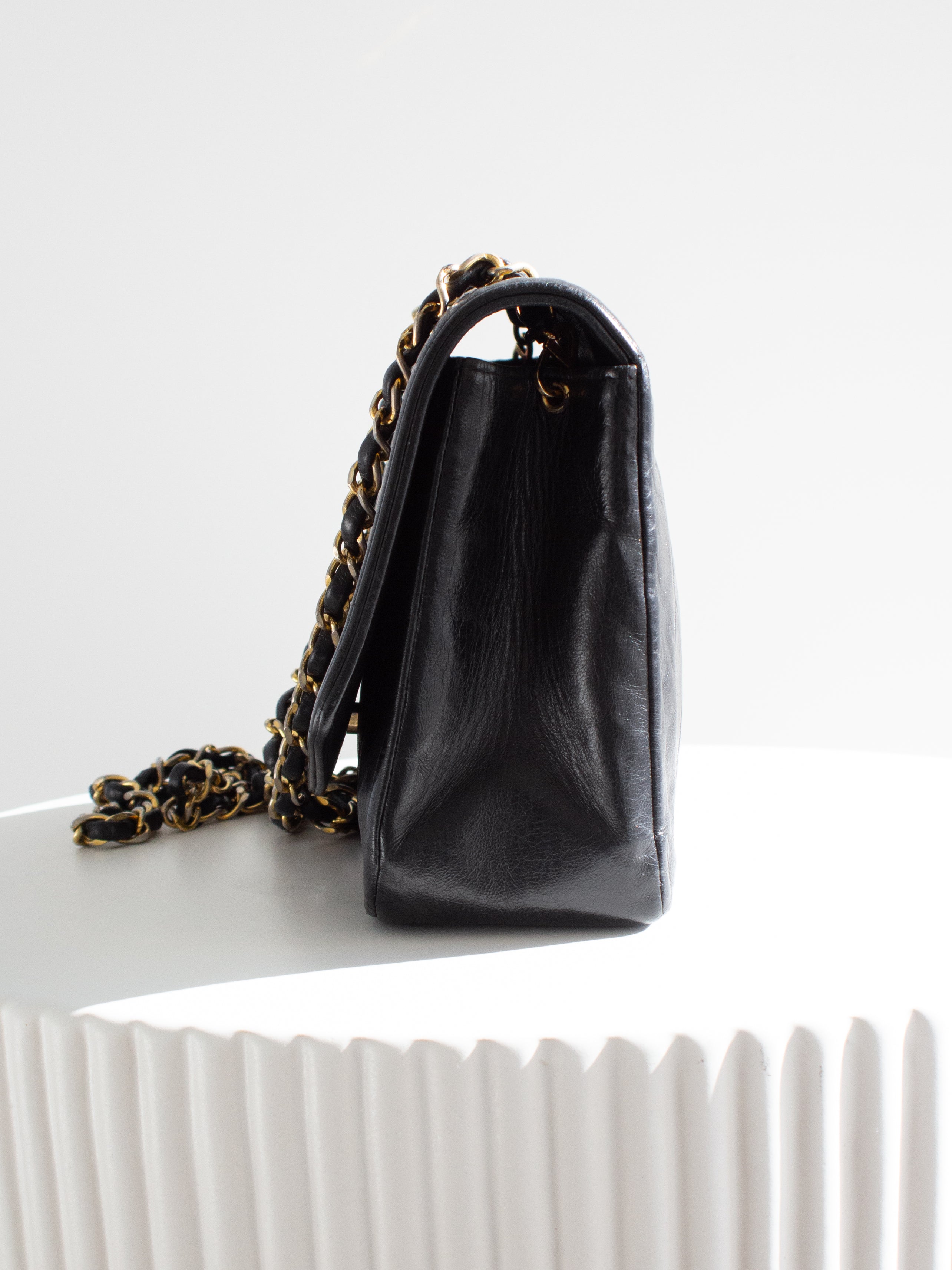 Chanel Vintage Diana Medium Black Lambskin 24K Gold Flap Bag