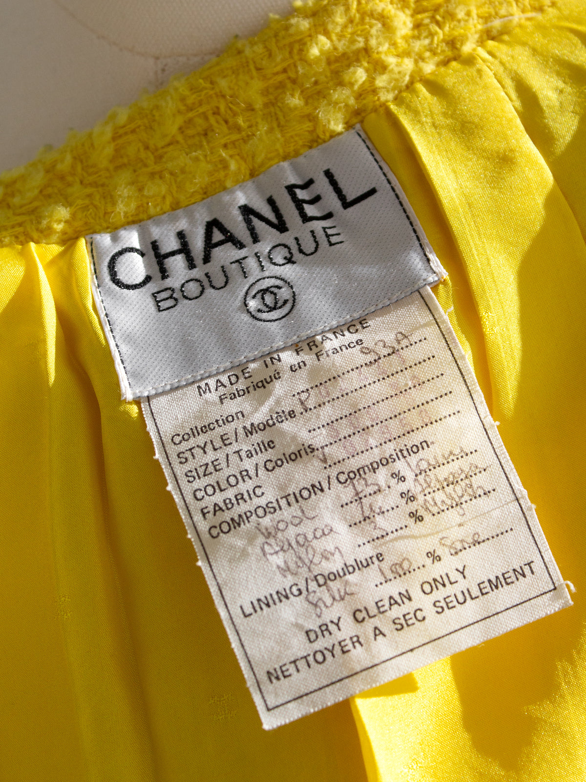 Chanel Vintage F/W 1993 Yellow Black Velvet CC 93A Tweed Jacket Skirt Suit