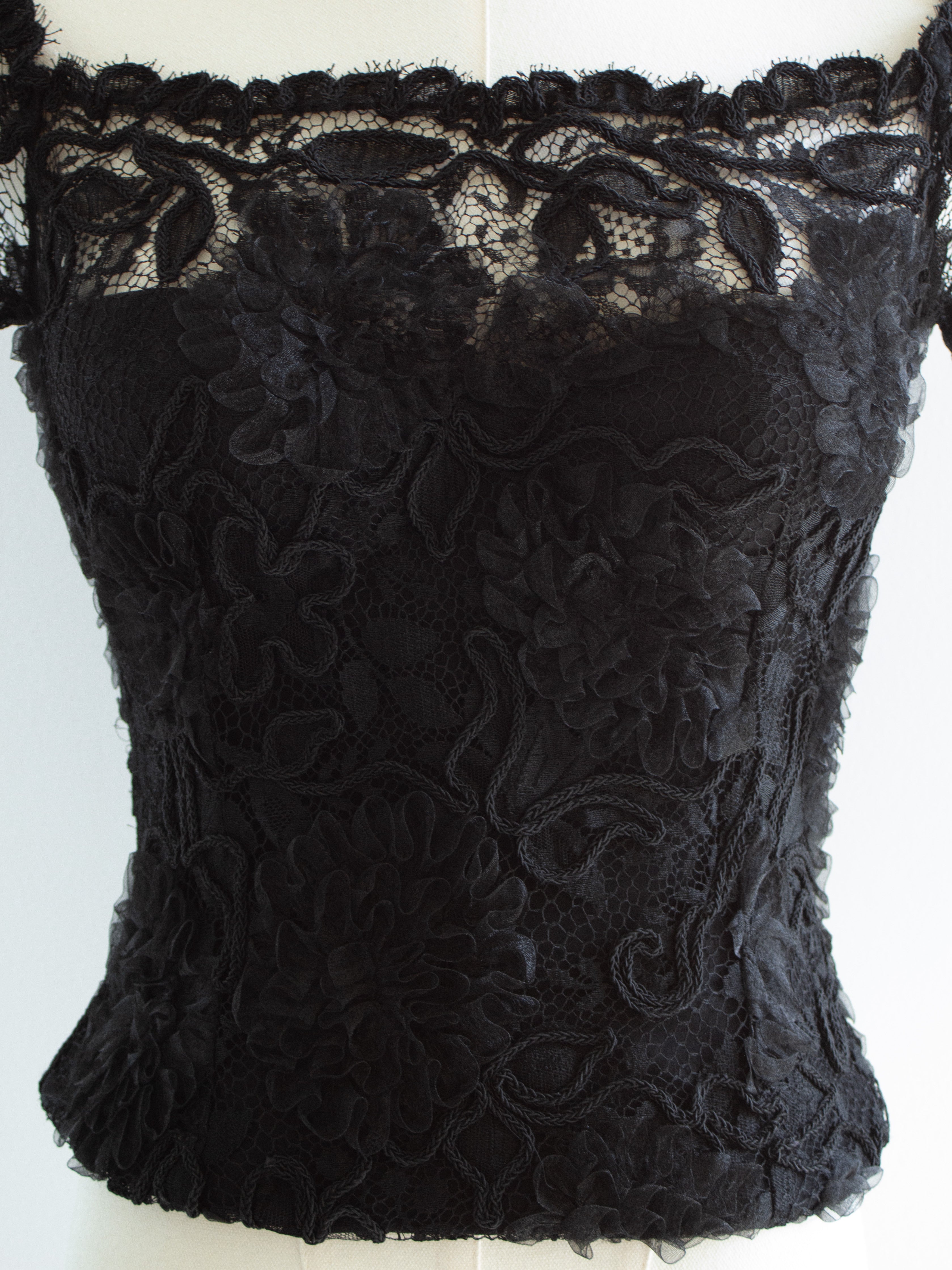Chanel Vintage F/W1995 Black Lace Flower Bustier 95A Top