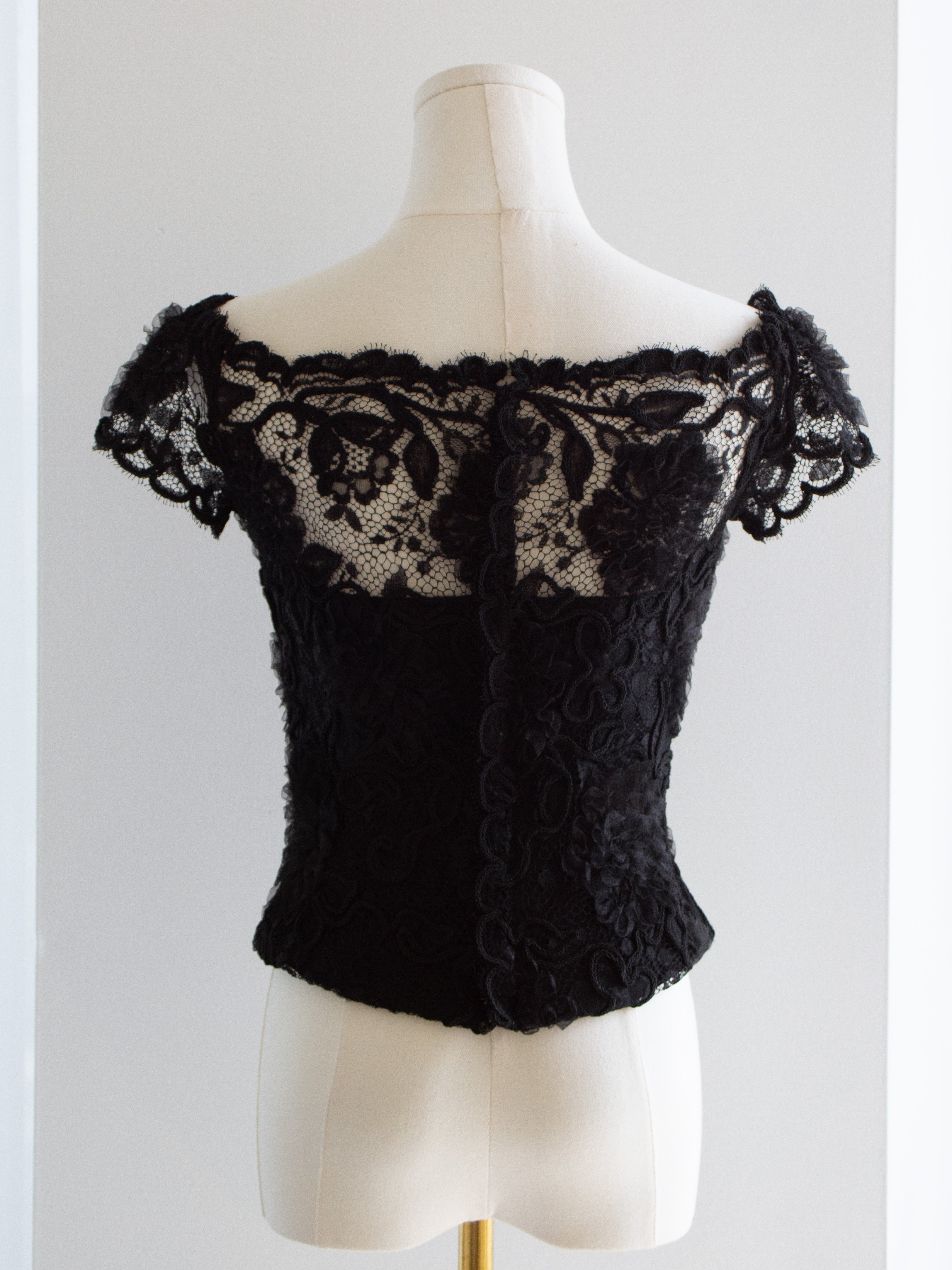 Chanel Vintage F/W1995 Black Lace Flower Bustier 95A Top
