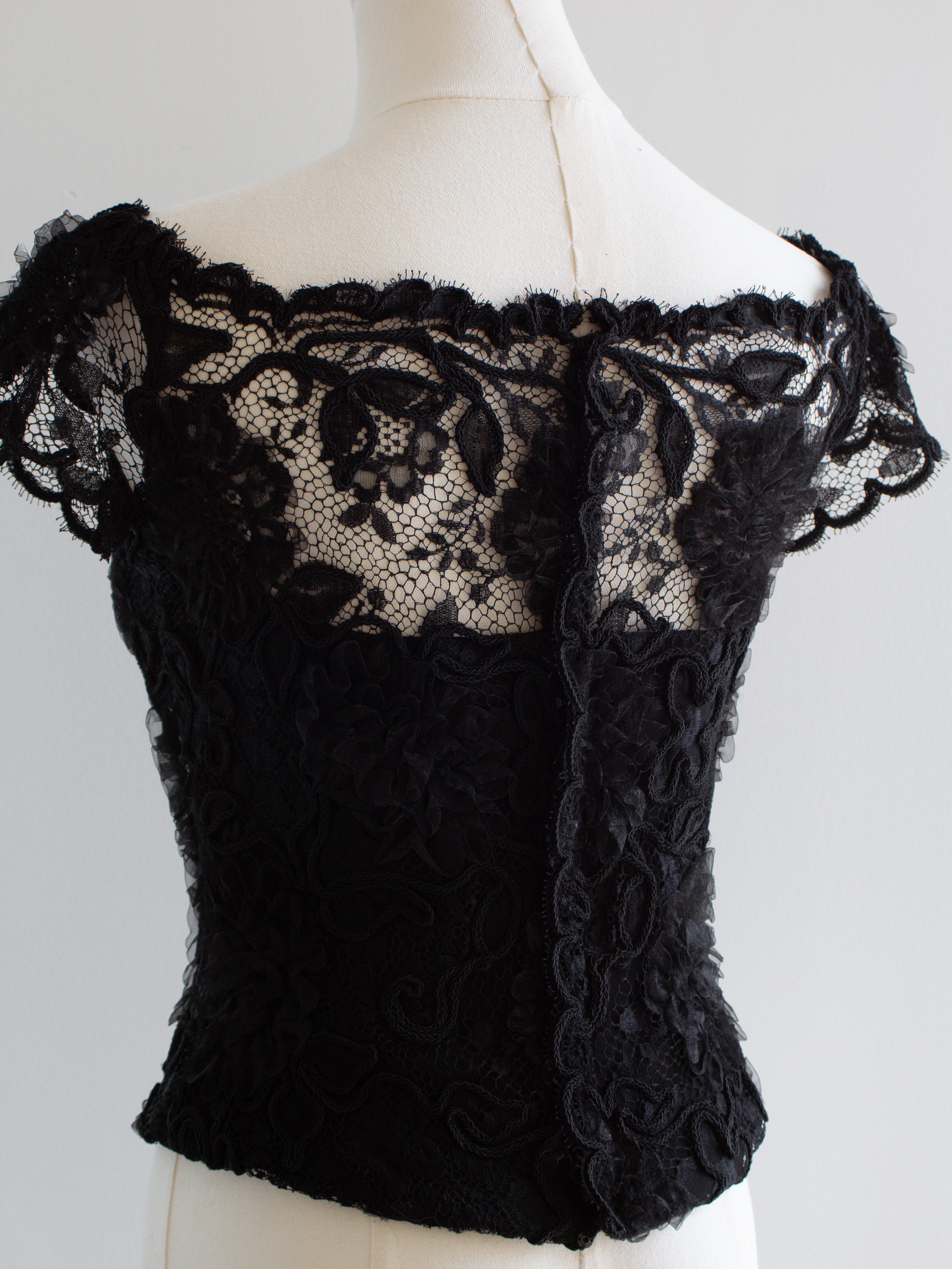 Chanel Vintage F/W1995 Black Lace Flower Bustier 95A Top