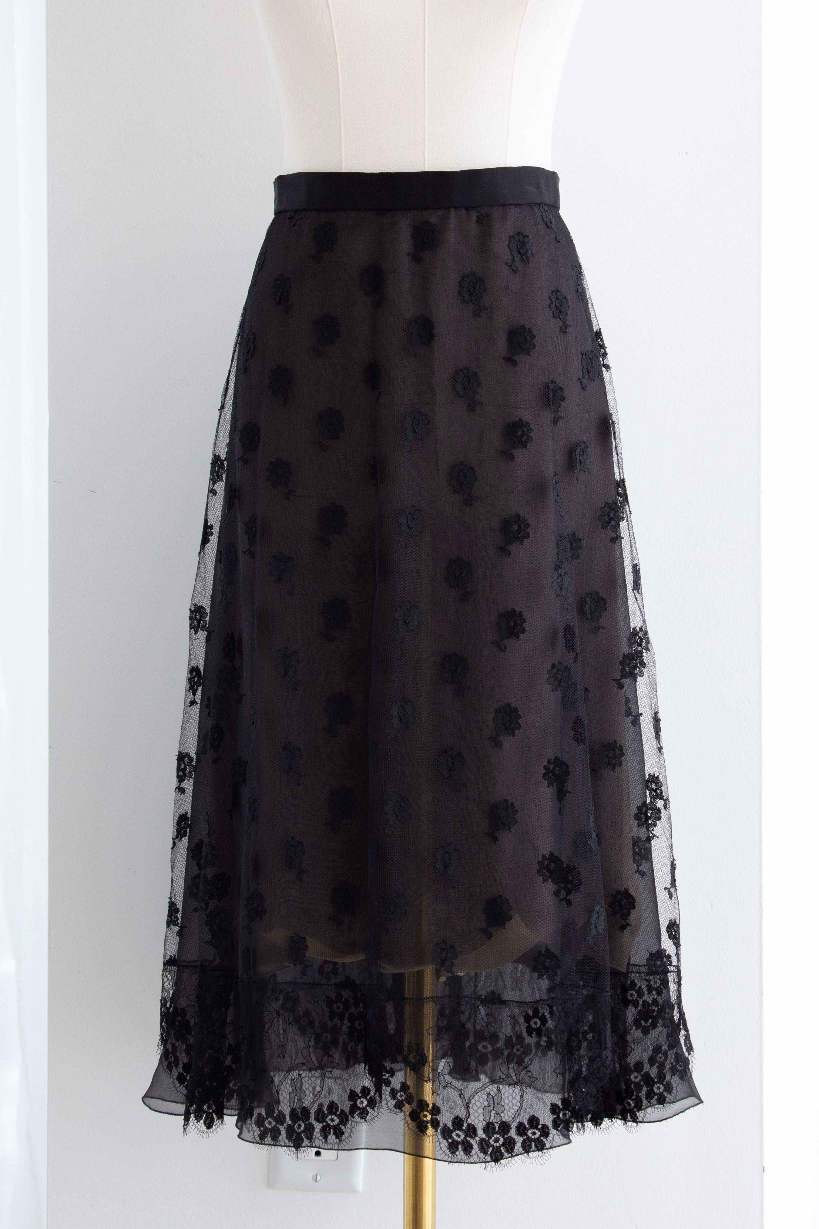 Chanel Vintage Fall/Winter 1995 Black Floral Lace 95A Midi Skirt
