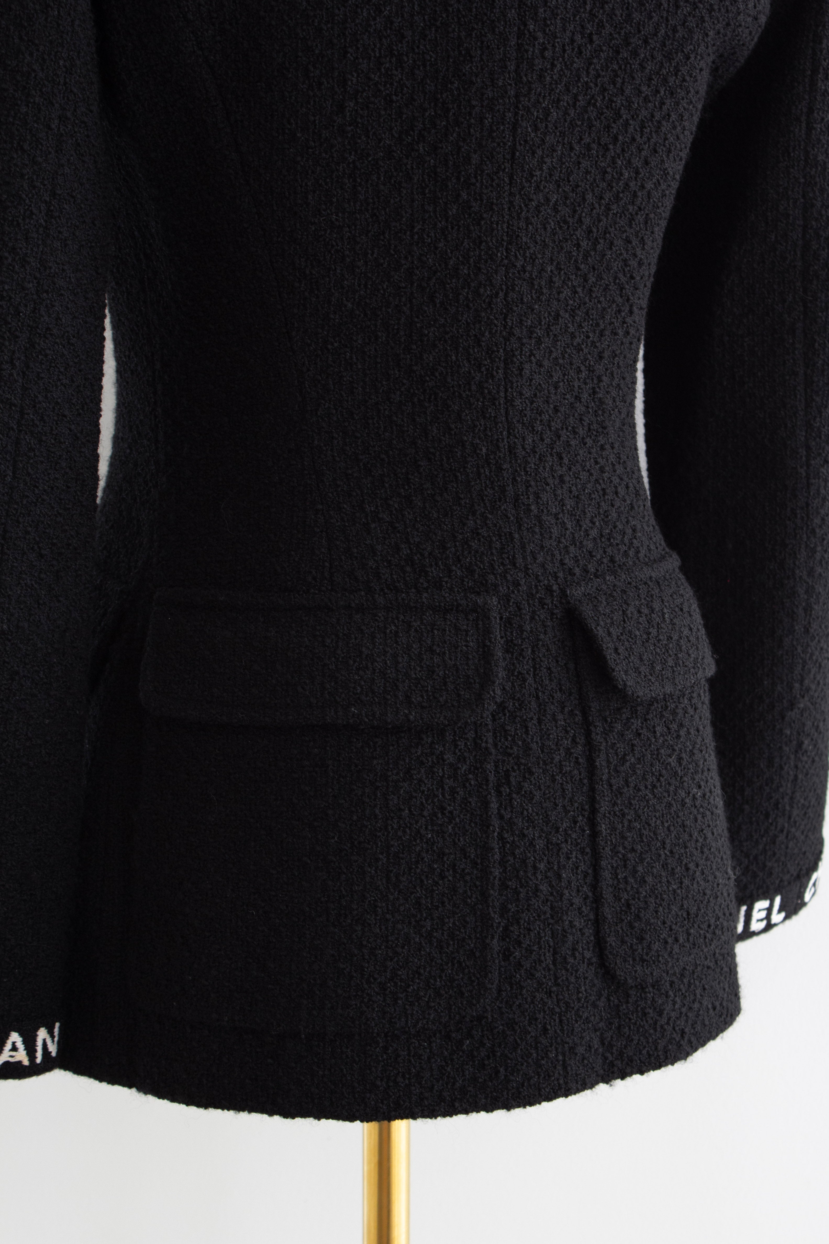 Chanel Vintage F/W 1995 Black White Logo Tweed 95A Jacket