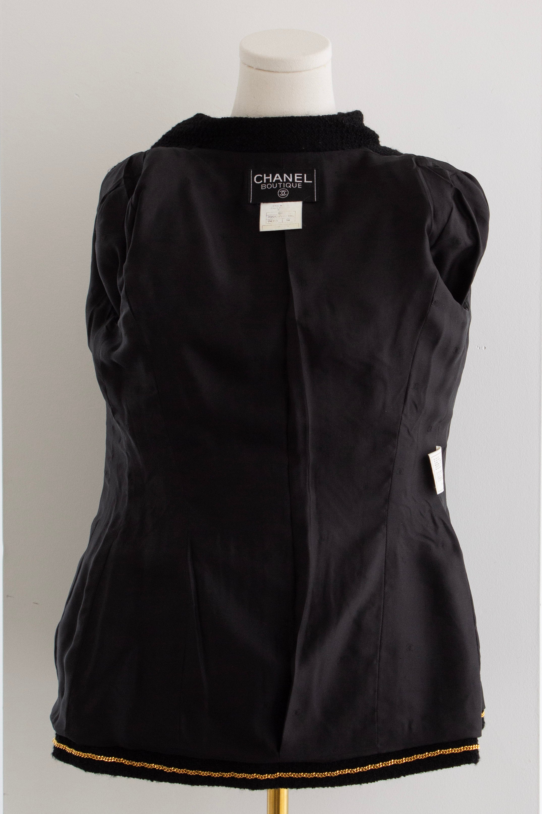 Chanel Vintage F/W 1995 Black White Logo Tweed 95A Jacket