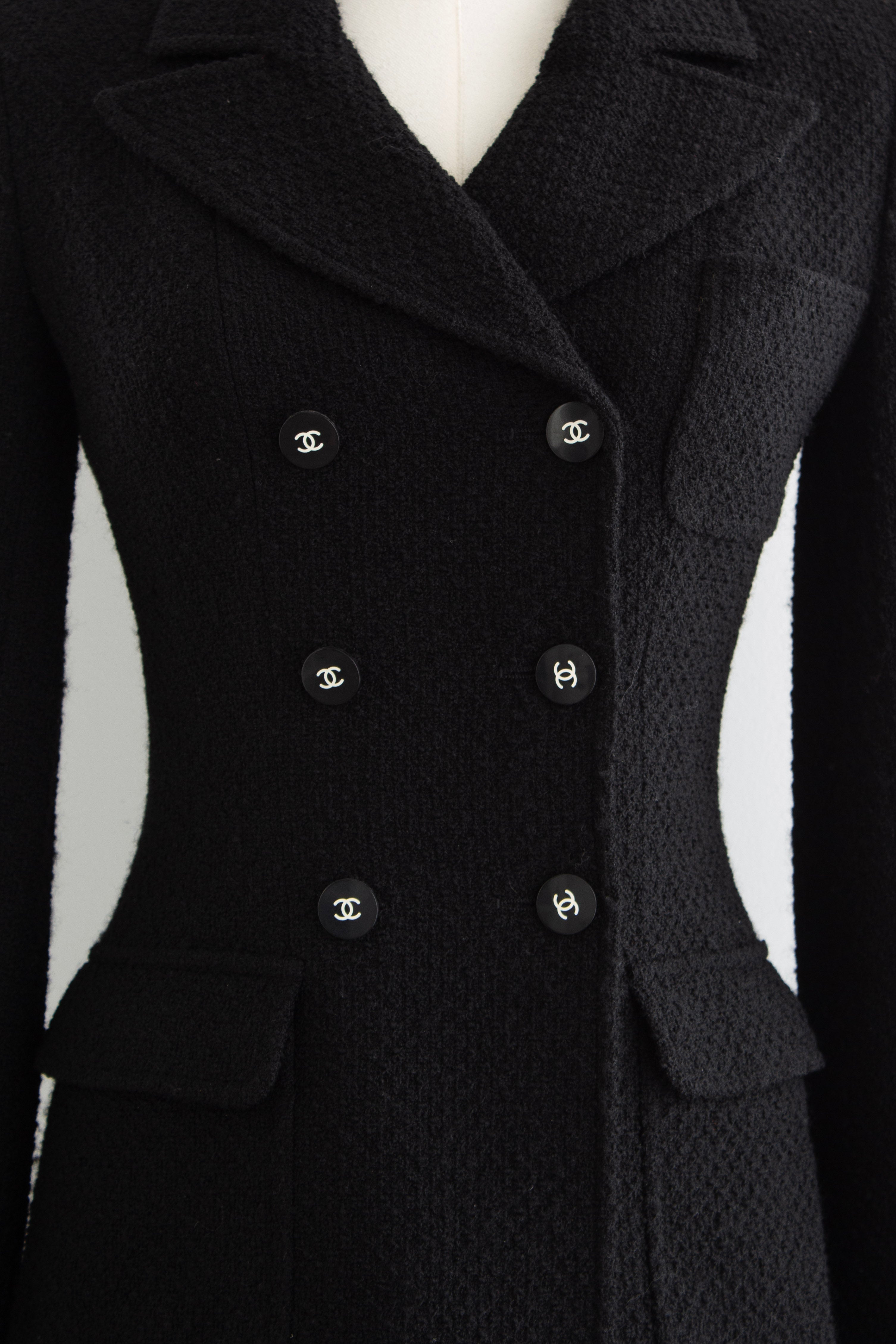 Chanel Vintage F/W 1995 Black White Logo Tweed 95A Jacket
