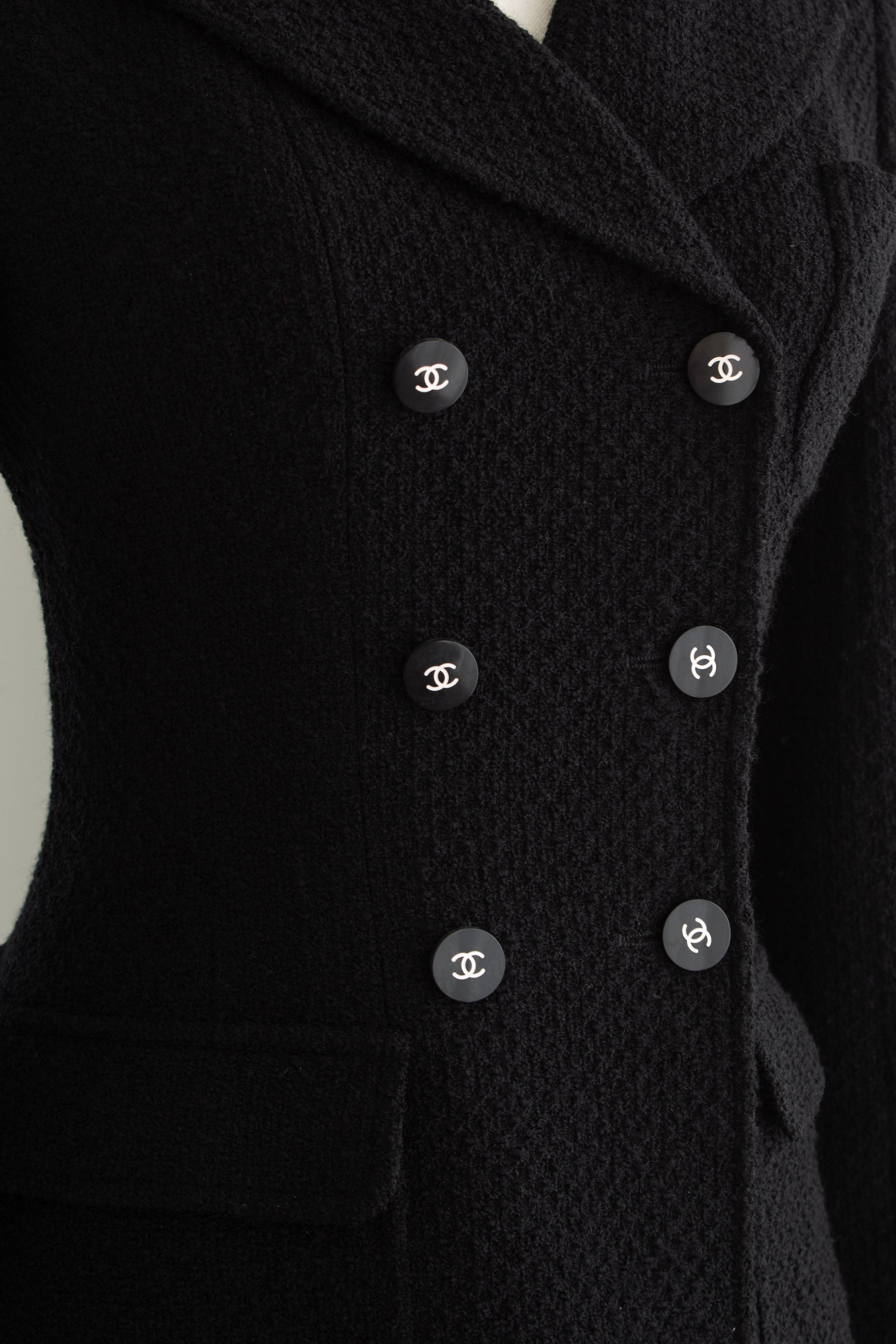 Chanel Vintage F/W 1995 Black White Logo Tweed 95A Jacket