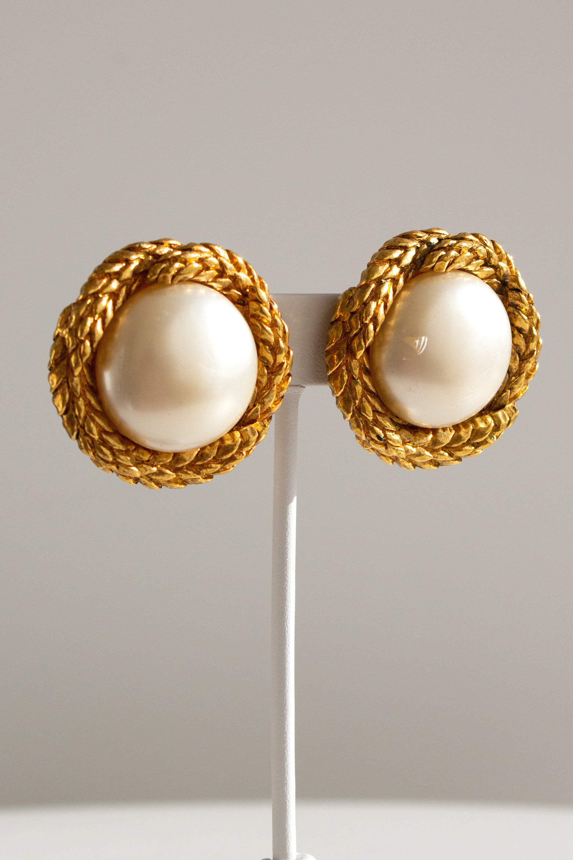 Chanel Vintage F/W 1992 Gold-Plated Wheat Faux Pearl Clip Earrings