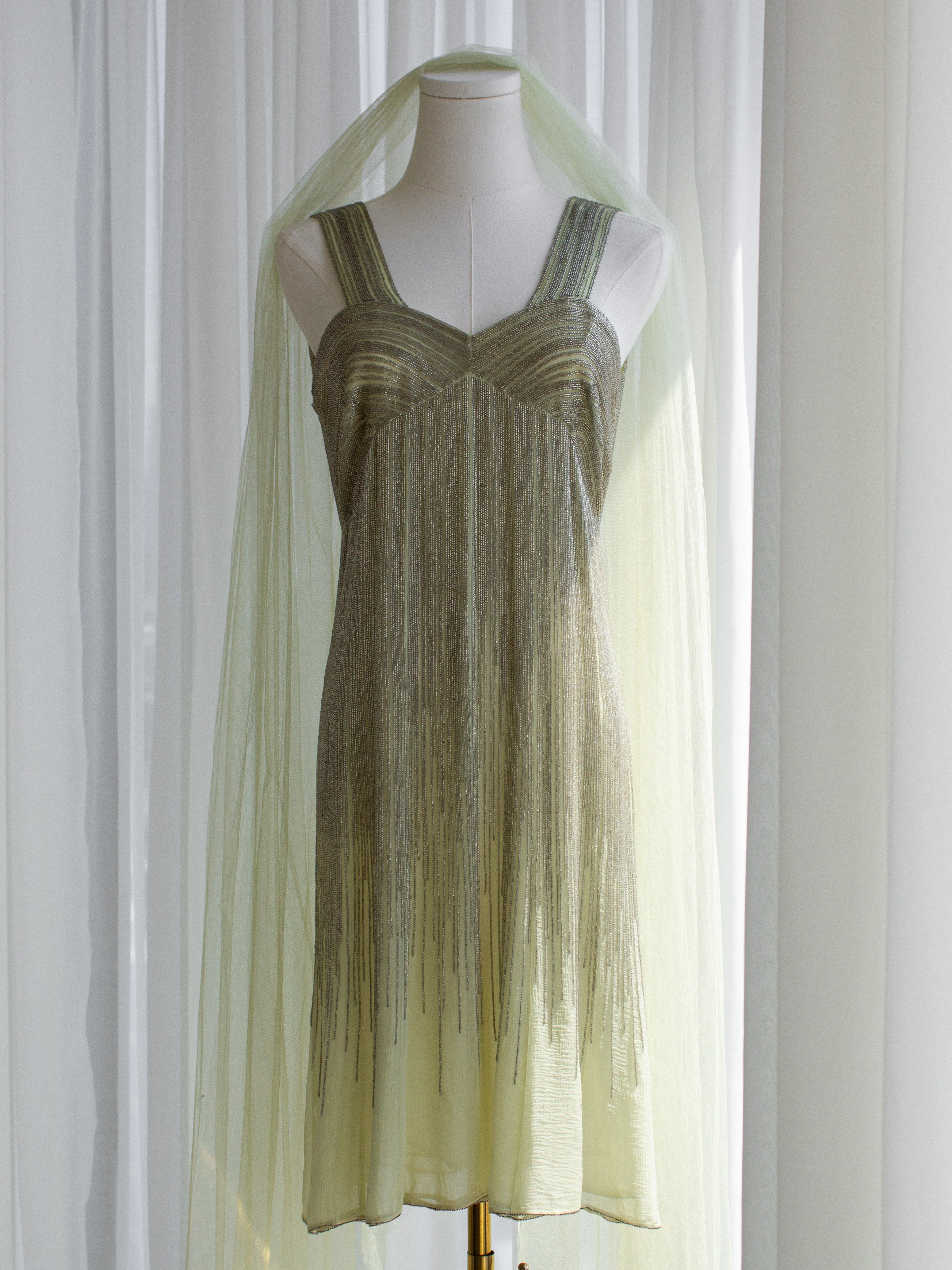 Chanel Haute Couture F/W 1995 Green Bianchini Silk Lesage Beaded Dress