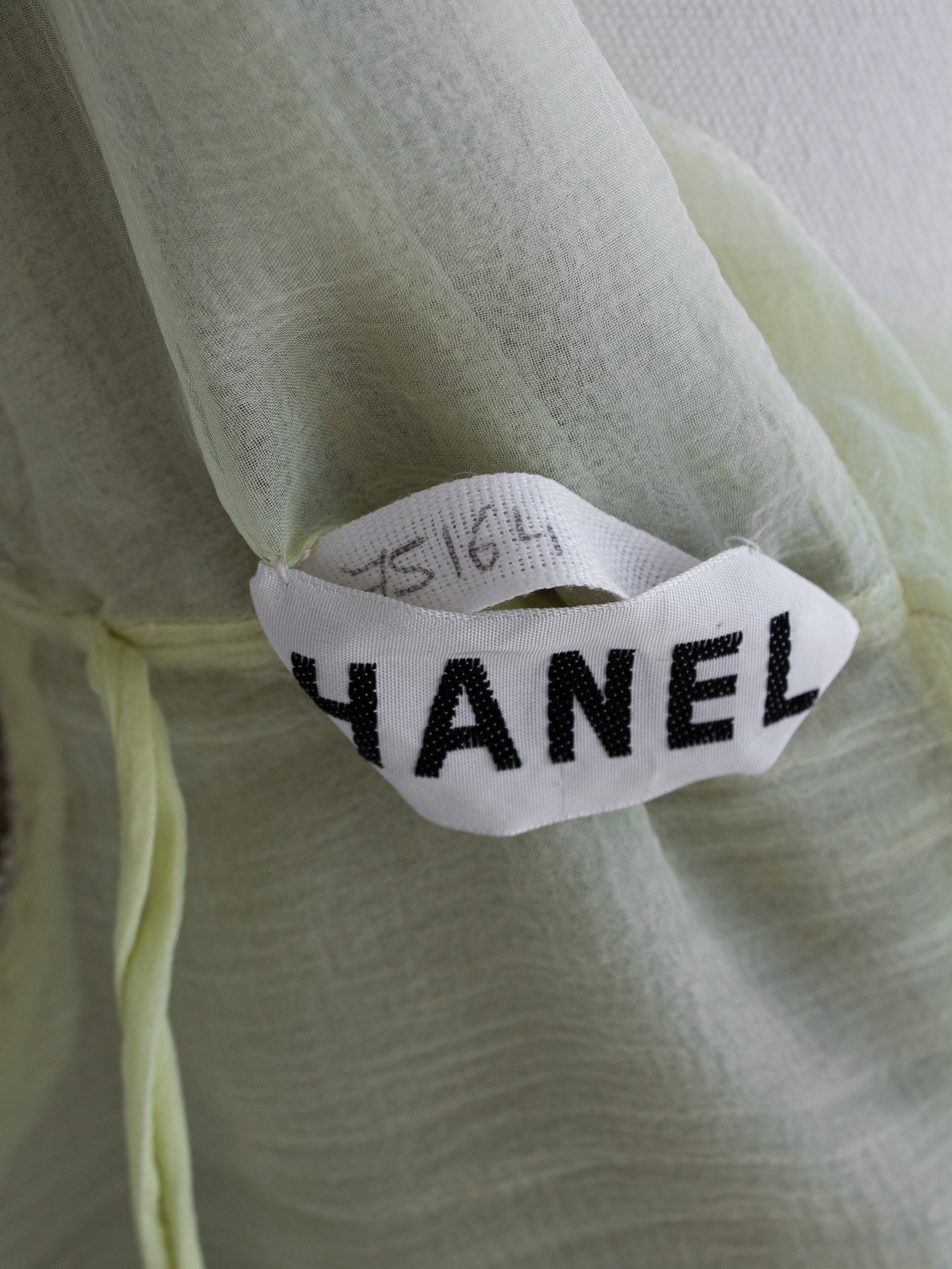 Chanel Haute Couture F/W 1995 Green Bianchini Silk Lesage Beaded Dress