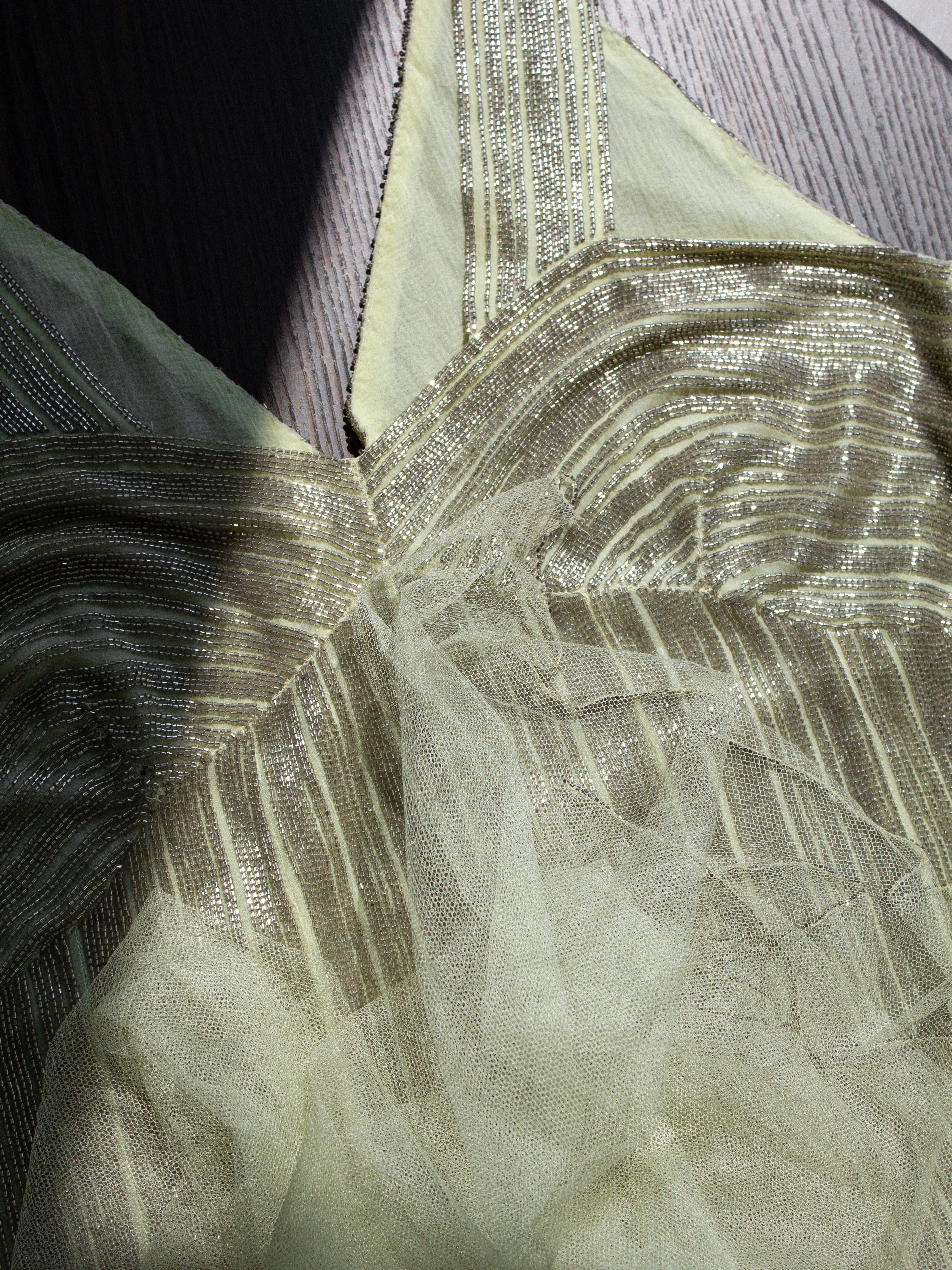 Chanel Haute Couture F/W 1995 Green Bianchini Silk Lesage Beaded Dress