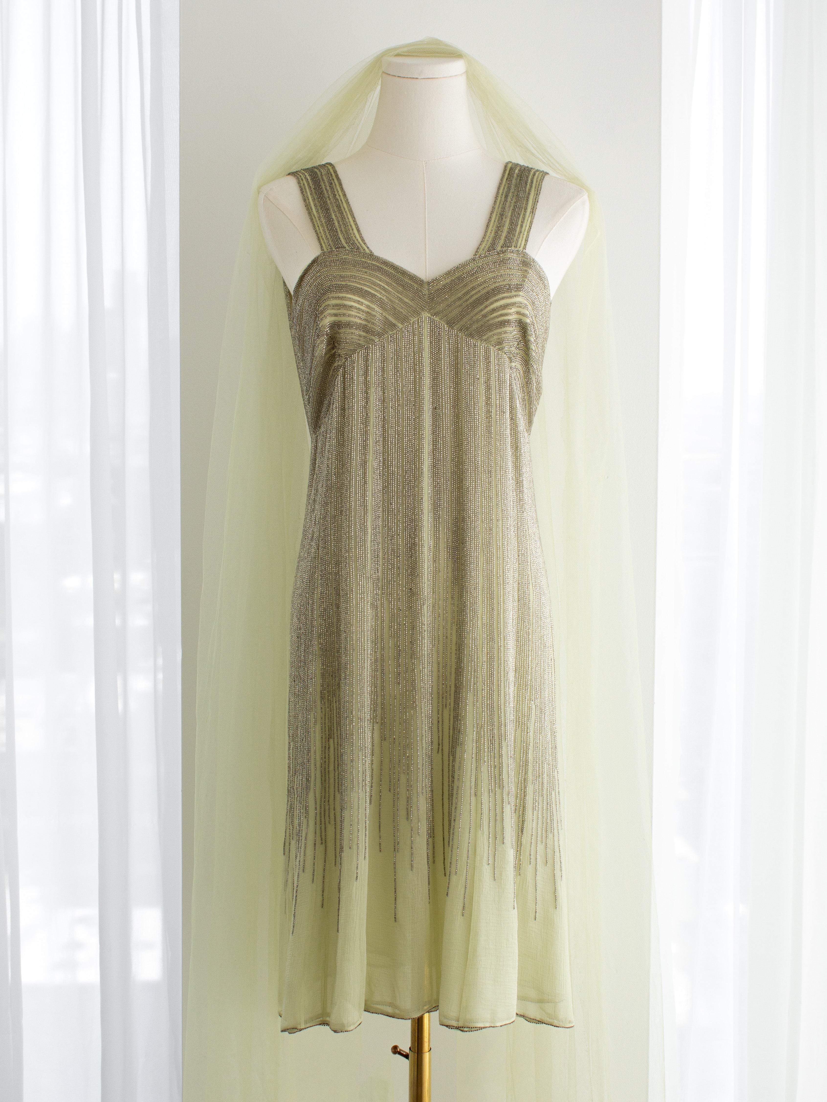 Chanel Haute Couture F/W 1995 Green Bianchini Silk Lesage Beaded Dress